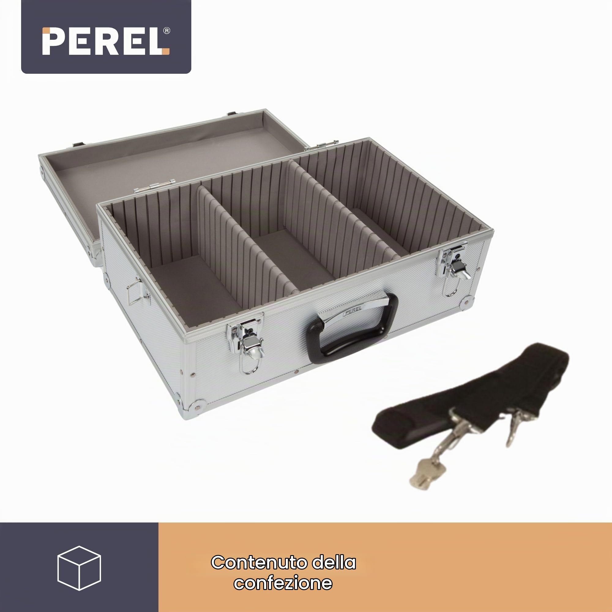 Perel - 1823-424 CD-Koffer für 60 CDs, 424 mm x 265 mm x 173 mm Abmessungen 648000