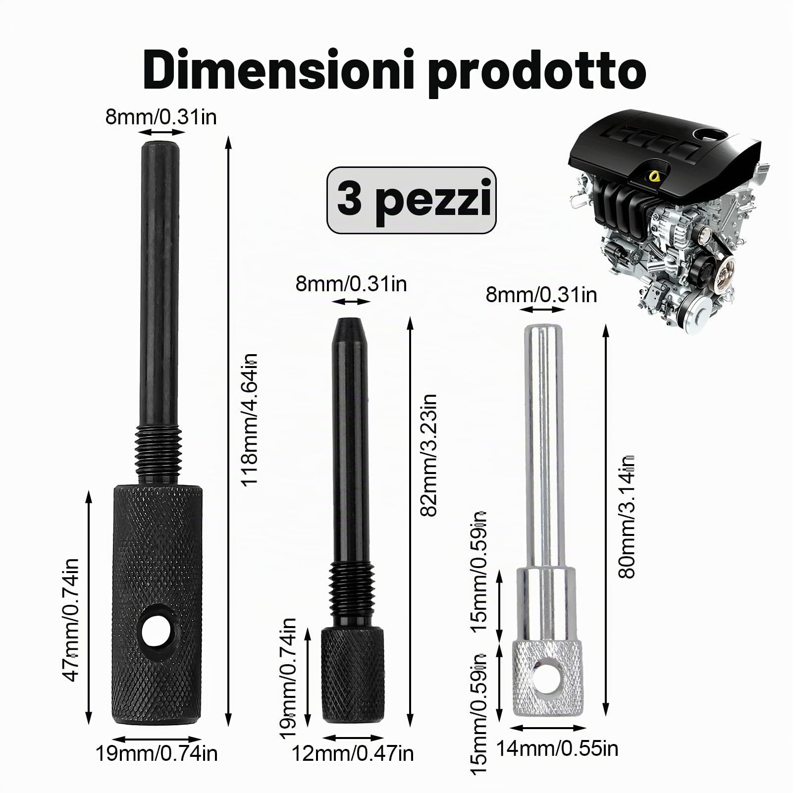 Kit di Attrezzi per la Distribuzione e Bloccaggio Motore per Renault 1.5 e 1.9 DCi, Compatibile con Kangoo, Mégane, Scenic, Twingo, Sandero, Duster - Set di Perni e Strumenti TPM