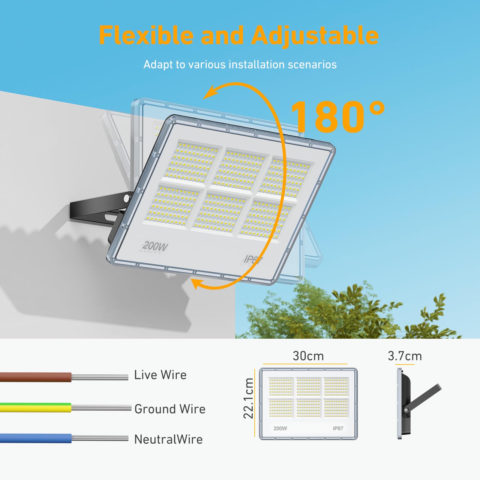 200W LED Strahler Außen - 2 Stück 20000LM 360 LEDs Superhelles LED Fluter Außen, Außenstrahler Wasserdicht IP67, 7000k Kaltweiß Aussenstrahler Scheinwerfer für Garagen, Höfe, Straßen, Stadien