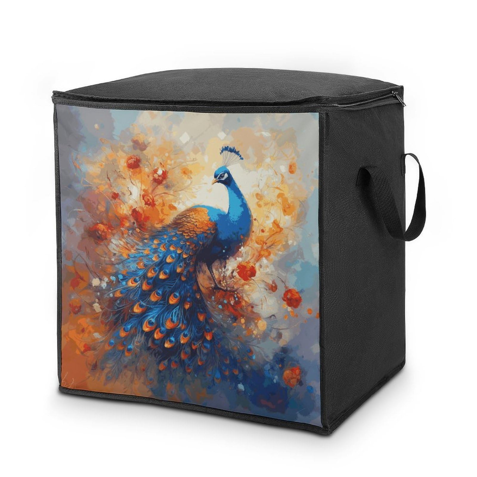Peacock2 Storage Bag with Zippers And Handle Extra Large Bedding Comforter Storage Bag Foldable Blanket Storage Bags Fabric Moving Bags for Closet Organizer (70L)