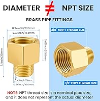 Vista 8 de SDTC Tech 2-Pack de adaptadores reductores de rosca NPT de 3/8 macho a 1/2 hembra de cobre, conectores de extensión de tubería de cobre