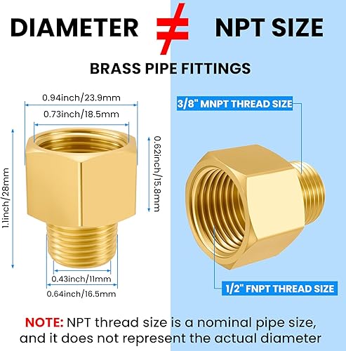 Miniatura 8 de SDTC Tech Paquete de 2 adaptadores reductores hembra de rosca NPT macho a rosca hembra de 12 NPT, conectores de extensión de tubería de latón