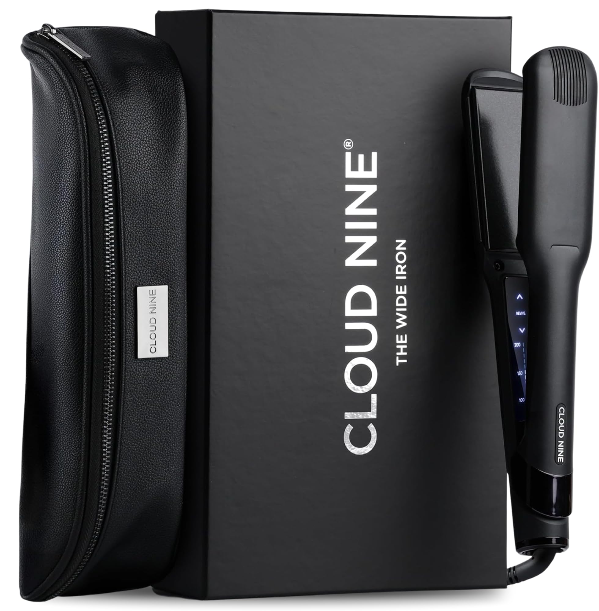Cloud Nine The Wide Iron czarna prostownica do włosów z szerokimi płytkami Sericite, Revive Mode i 11 ustawień, do długich, grubych włosów i delikatnej, opanowanej stylizacji
