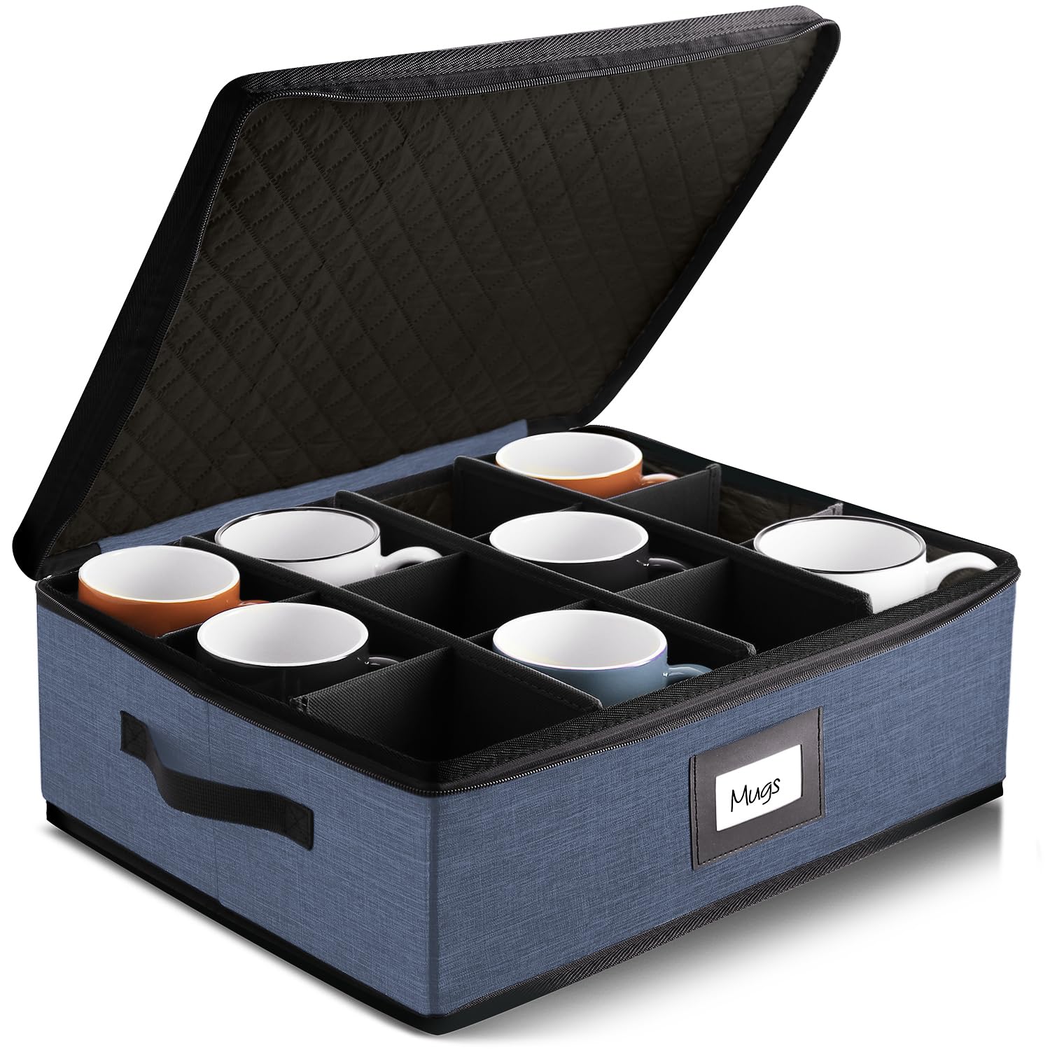 Hearth &amp; Harbor Hard Shell Mug Organizer, Cup and Mug Storage Box, Blue