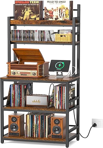 Soporte grande para tocadiscos con estante de almacenamiento de vinilo, mesa para tocadiscos de 5 niveles con capacidad para más de 500 álbumes