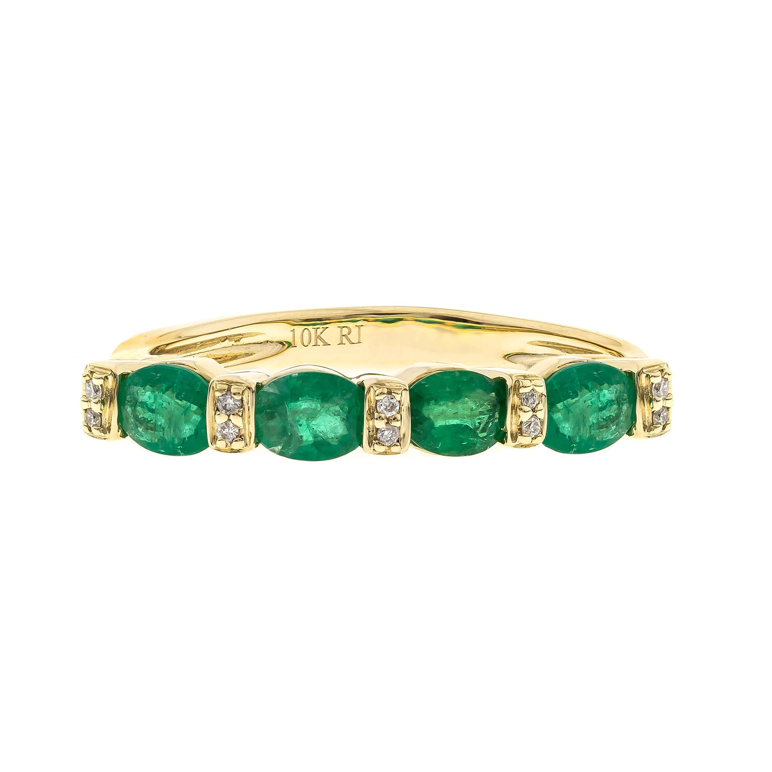 Gin & Grace14K Yellow Gold Natural Zambian Emerald Ring with Natural Diamonds for women | Ethically, authentically & organically sourced Oval-Cut Emerald hand-crafted jewelry for her | Emerald Ring for women.
