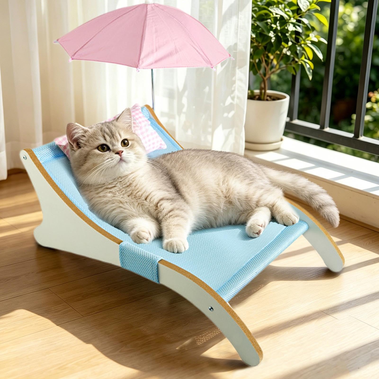 pour Chat Hamac Estival Respirant avec Un Oreiller | Lit en mesh plage pour chat Pour animaux moins de 8 kg - Salon, Balcon, Terrasse, Jardin, Bain de et