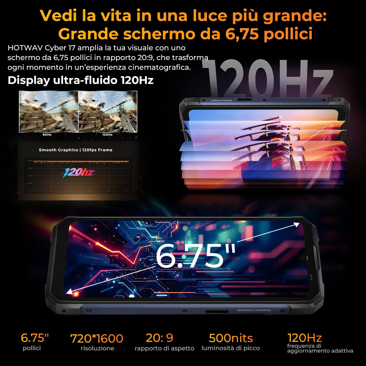 HOTWAV Cyber 17 Rugged Smartphone Android 16 Telefono Indistruttibile | 16GB+128GB/2TB TF/Octa-core Cellulare Robusto, 6200mAh 6.75" HD+ 48MP+16MP, Gemini AI, NFC/Face ID/OTG/GPS/Dual SIM 4G