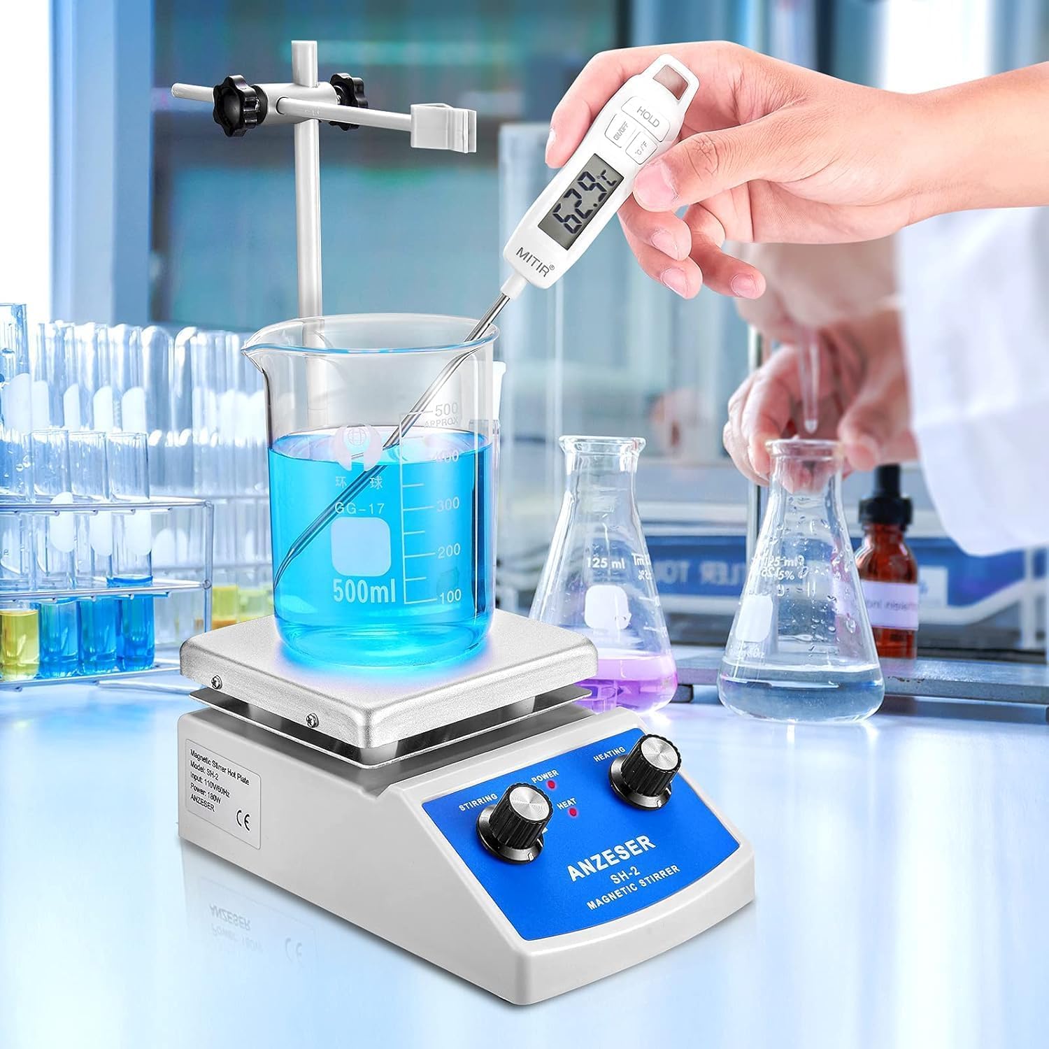 Mezclador de agitador magnético de placa caliente de laboratorio SH-2 Control doble con barra de agitación 220V