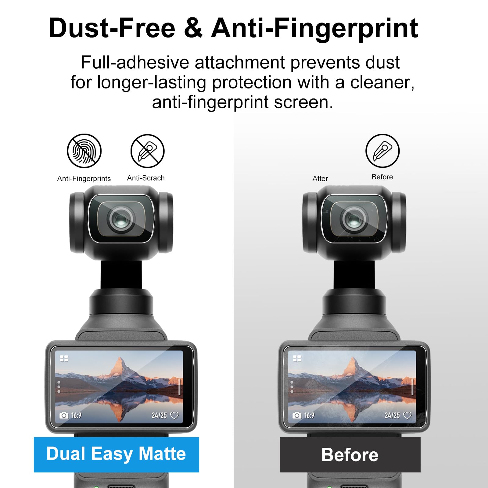 Lutree per DJI Osmo Pocket 4 Vetro Temperato, 2+2 Pezzi Pellicola Protettiva+ Pellicola Fotocamera, Durezza 9H Anti-Graffio HD Senza Bolle Protezione Schermo