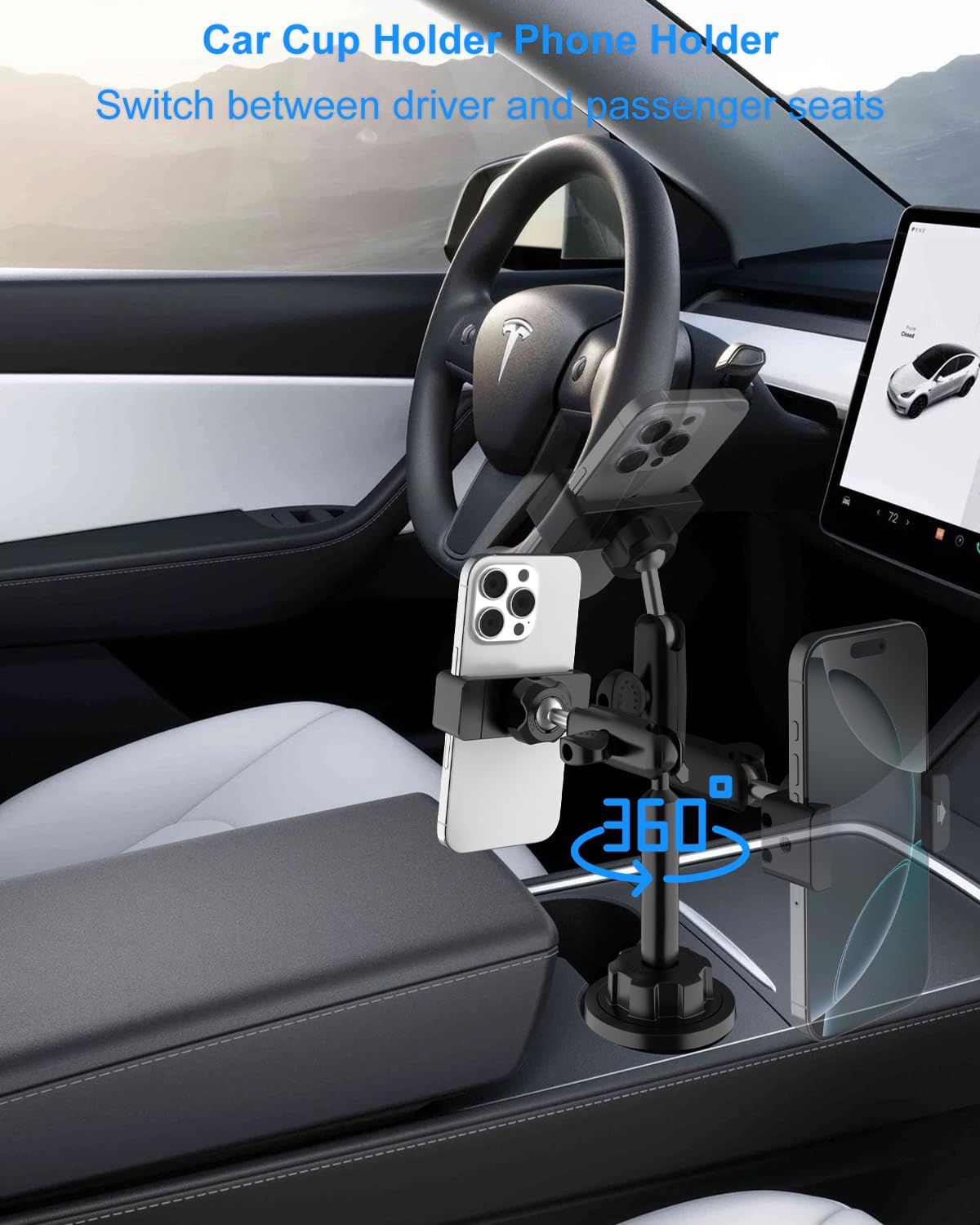 Metall Handyhalterung Getränkehalter, Handyhalter Auto Becherhalter mit Langem Hals, Universal Handyhalterung PKW Getränkehalter fur iPhone 17 16 15 Pro Max, Galaxy S25, alle 4-7" Telefons