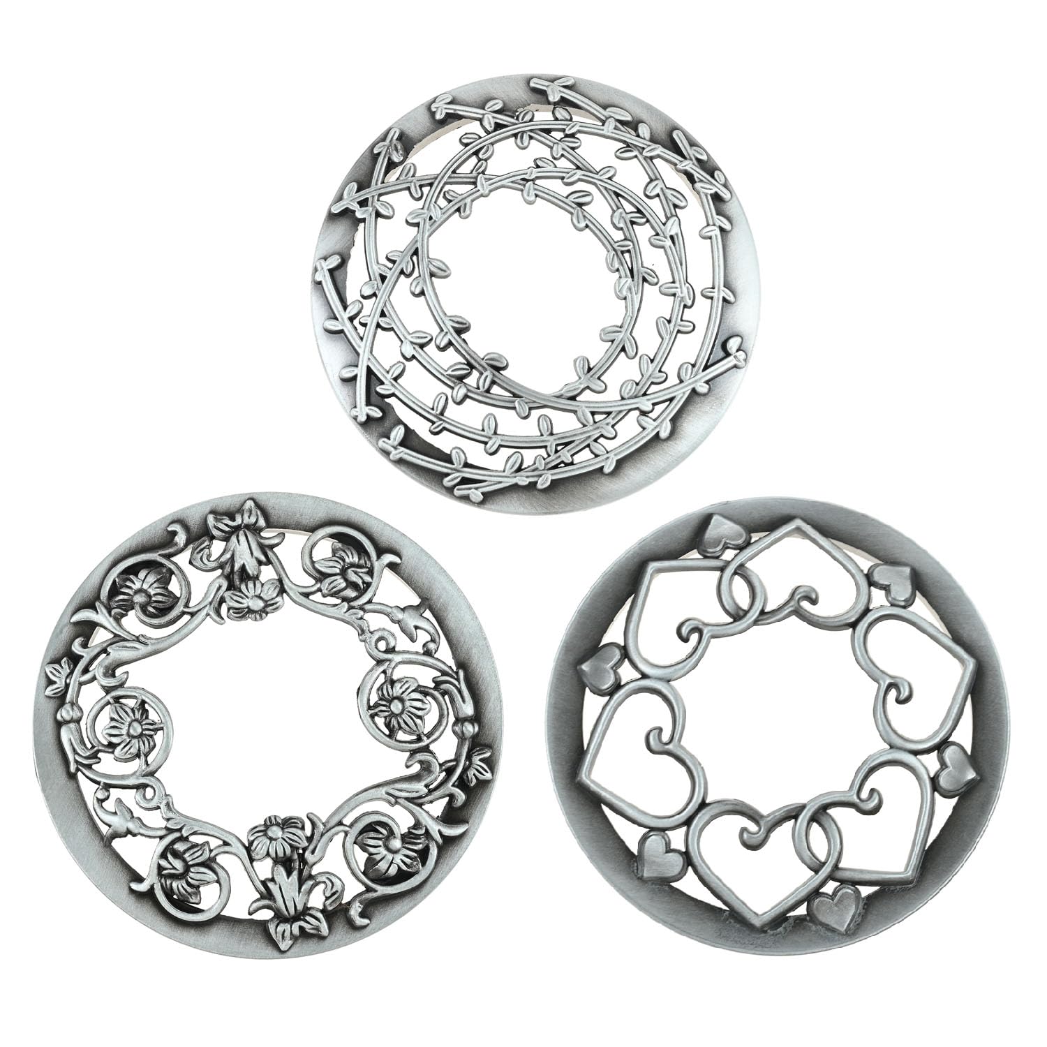 Hicello 3PCS Scented Candle Covers Silver, Candle Toppers Help Burn Evenly, Jar Candles Illumia Lid (Willow Branches + Heart + Flower) - Silver