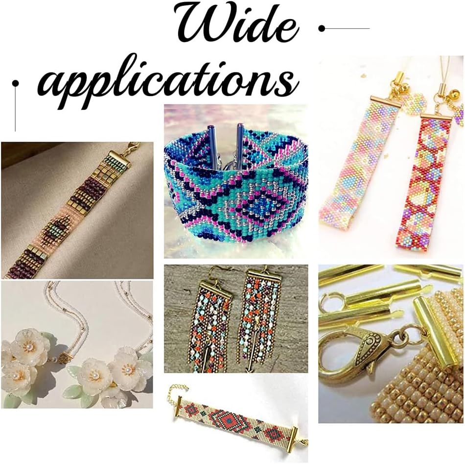 PH PandaHall 10 Styles Slide On End Clasp, 100pcs Jewelry Tube End Bar Slider End Caps Brass Tubes Clasp Crimp Terminators for Seed Beads Waist Beads Multi-Strand Necklace Bracelet Making