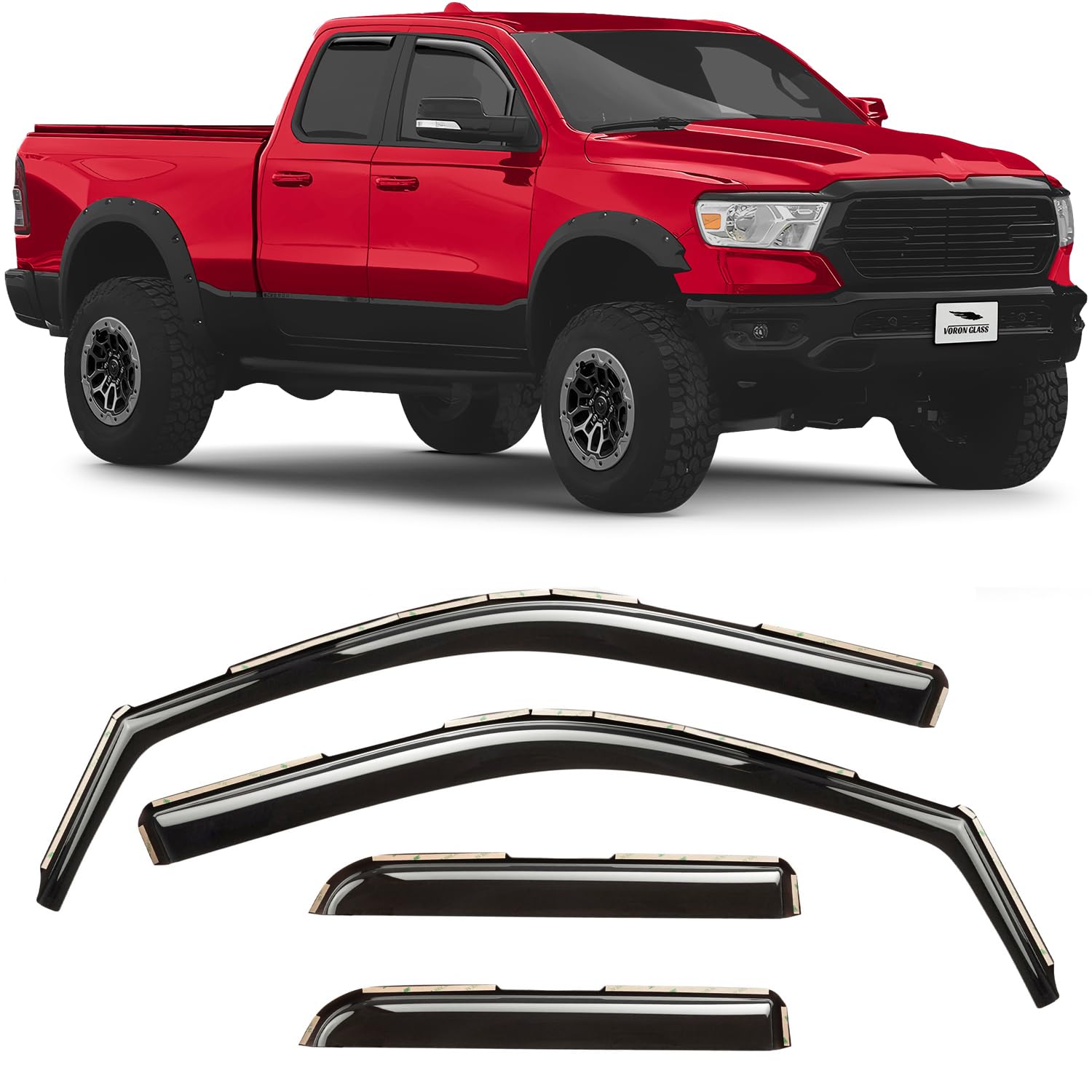 Voron Glass in-Channel Extra Durable Rain Guards for Trucks Dodge RAM 1500 2019-2025 Quad Cab, Window Deflectors, Vent Window Visors, 4 Pieces - 230088