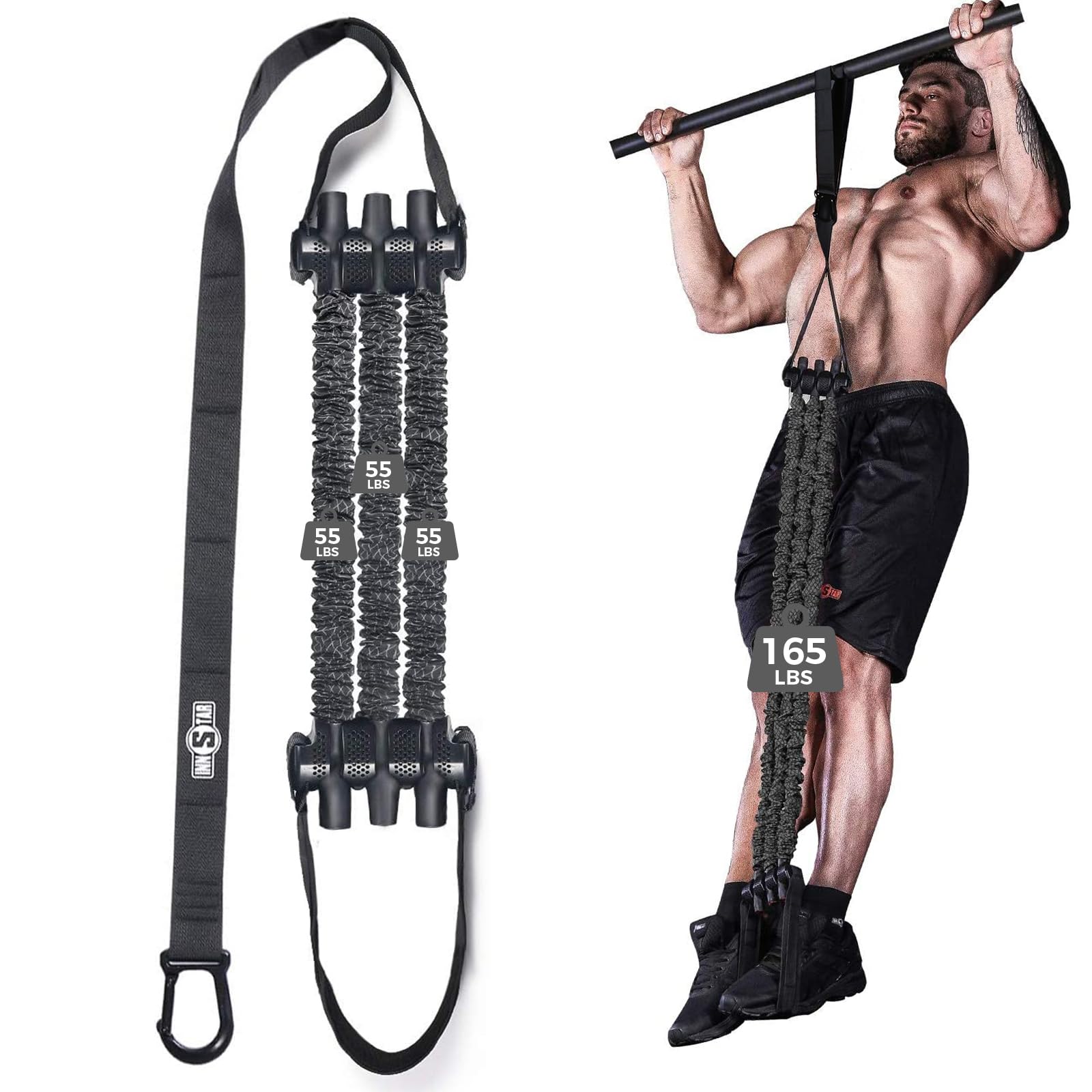 INNSTAR Pull up Assist Band System Adjustable Anti Snap Chin Up Assistance Elastic Resistance Band “Patent Pending”
