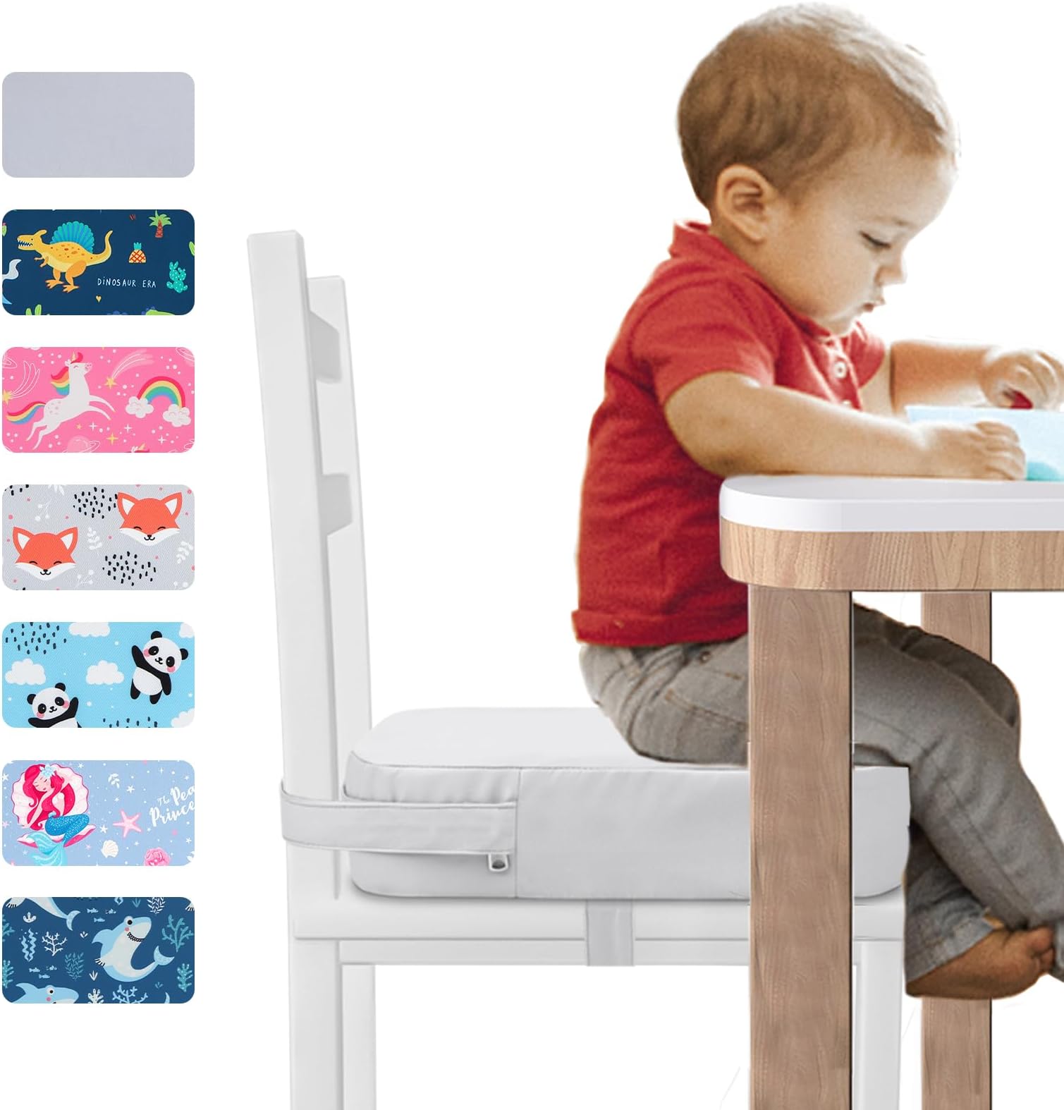 Toddler Booster Seat for Dining Table Kitchen Chair, Portable Kids Booster Seat with Safety Buckles, High Cushion for Travel with Non-Slip Bottom (Gray)