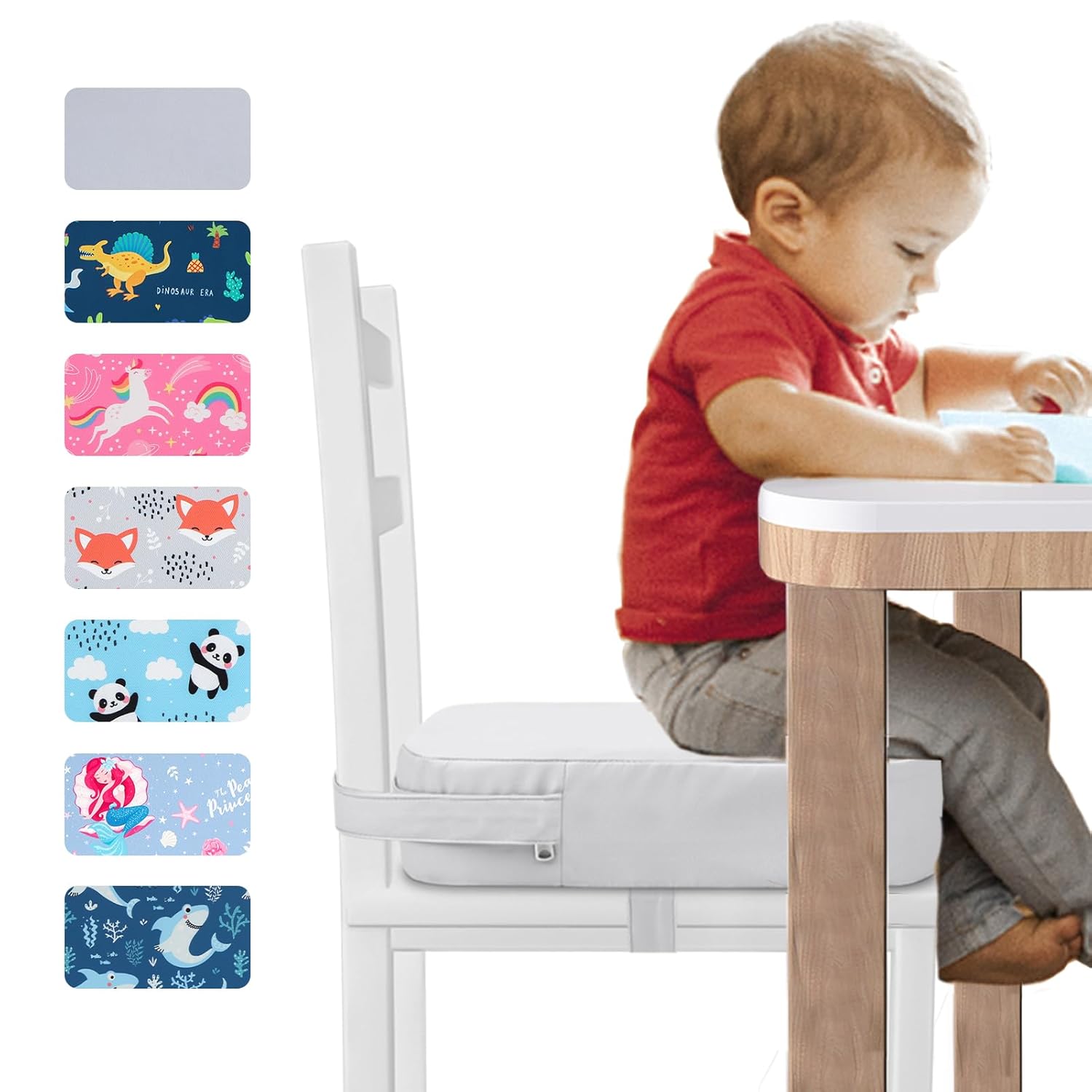 Toddler Booster Seat for Dining Table, Portable Kids Booster Seat with Safety Buckles, High Cushion for Travel with Non-Slip Bottom (Gray)