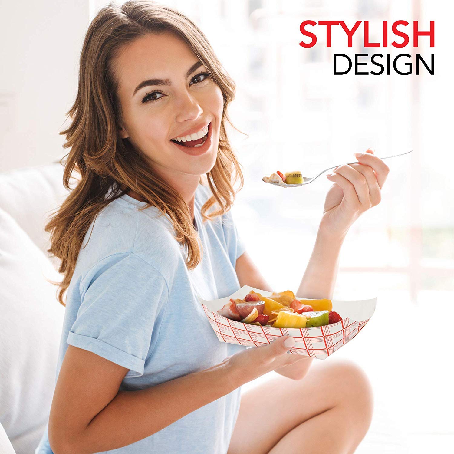 Paper Food Boats (100 Pack) Disposable Red and White Checkered Paper