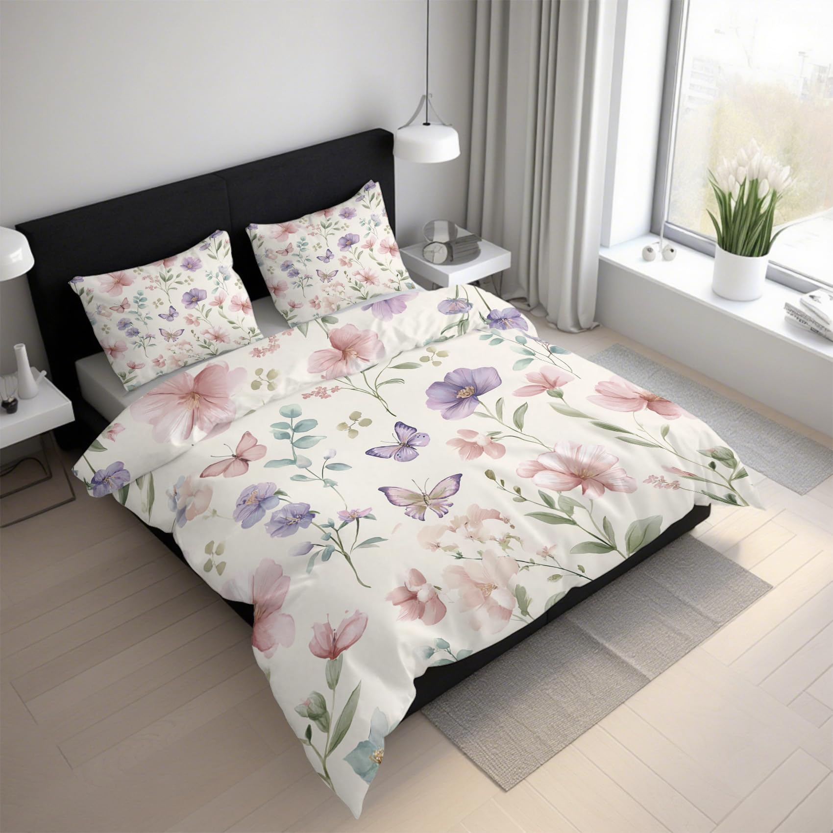 Housse de Couette 220x240 Facile à Enfiler avec Fermeture Éclair Rose