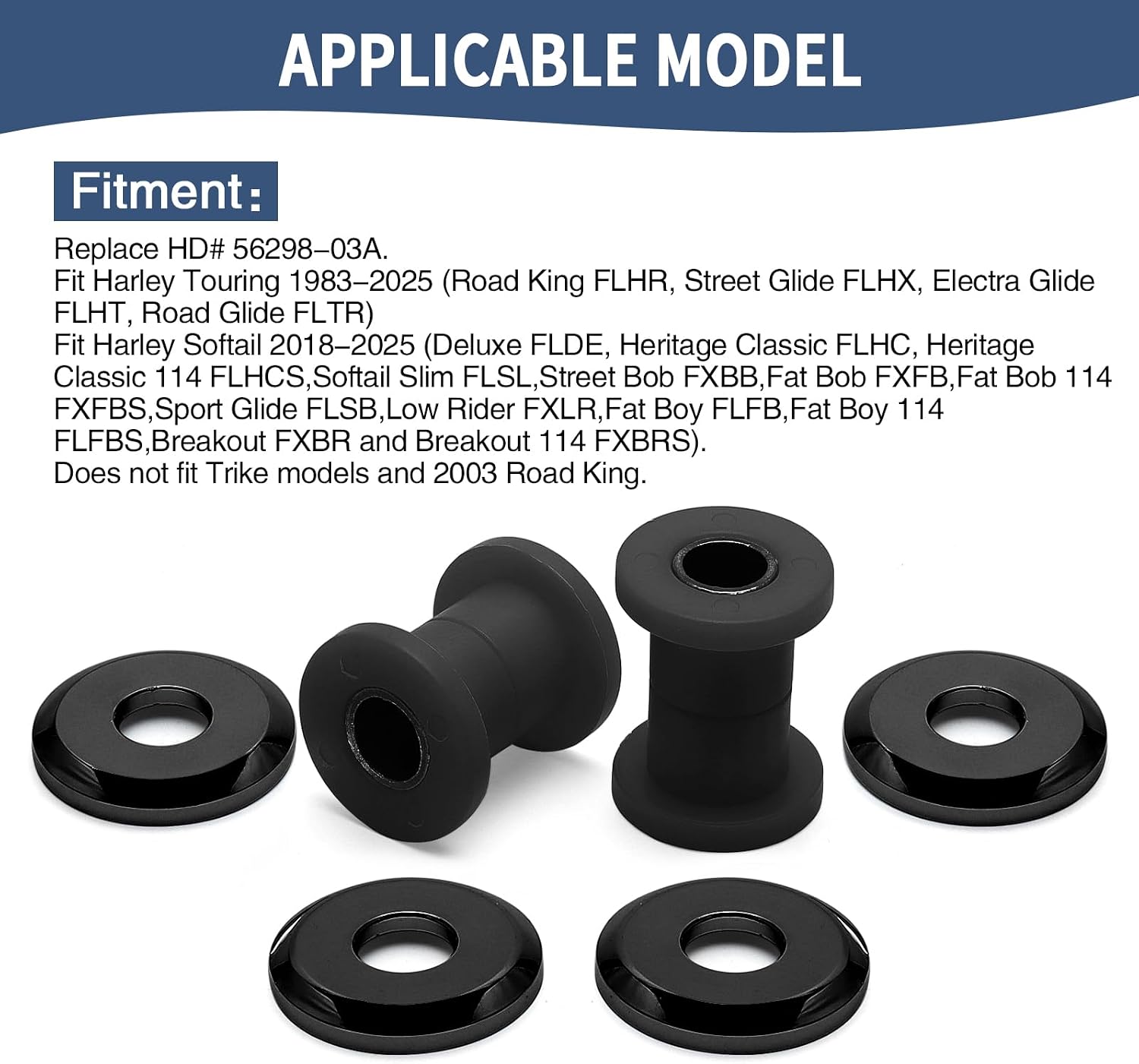 Polyurethane Handlebar Riser Bushings Fit For Harley 1983-up Touring Road King Street Glide Street Glide Electra Glide Road Glide 2018-up Softail Low Rider S FXBB FXLRS Fat Boy (Black)