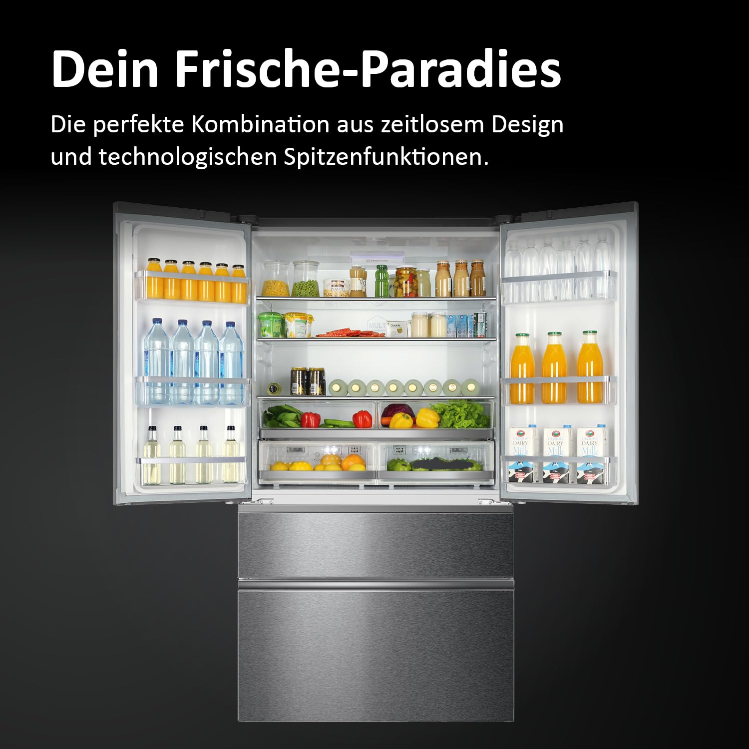Haier French Door Kühl-Gefrierkombination I 100cm Breite I French Door Kühlschrank mit 750L XXL-Volumen, Eiswürfelspender & No Frost I Doppeltür Kühlschrank mit Gefrierfach I FD 100 Serie 7 HB26FSSAAA