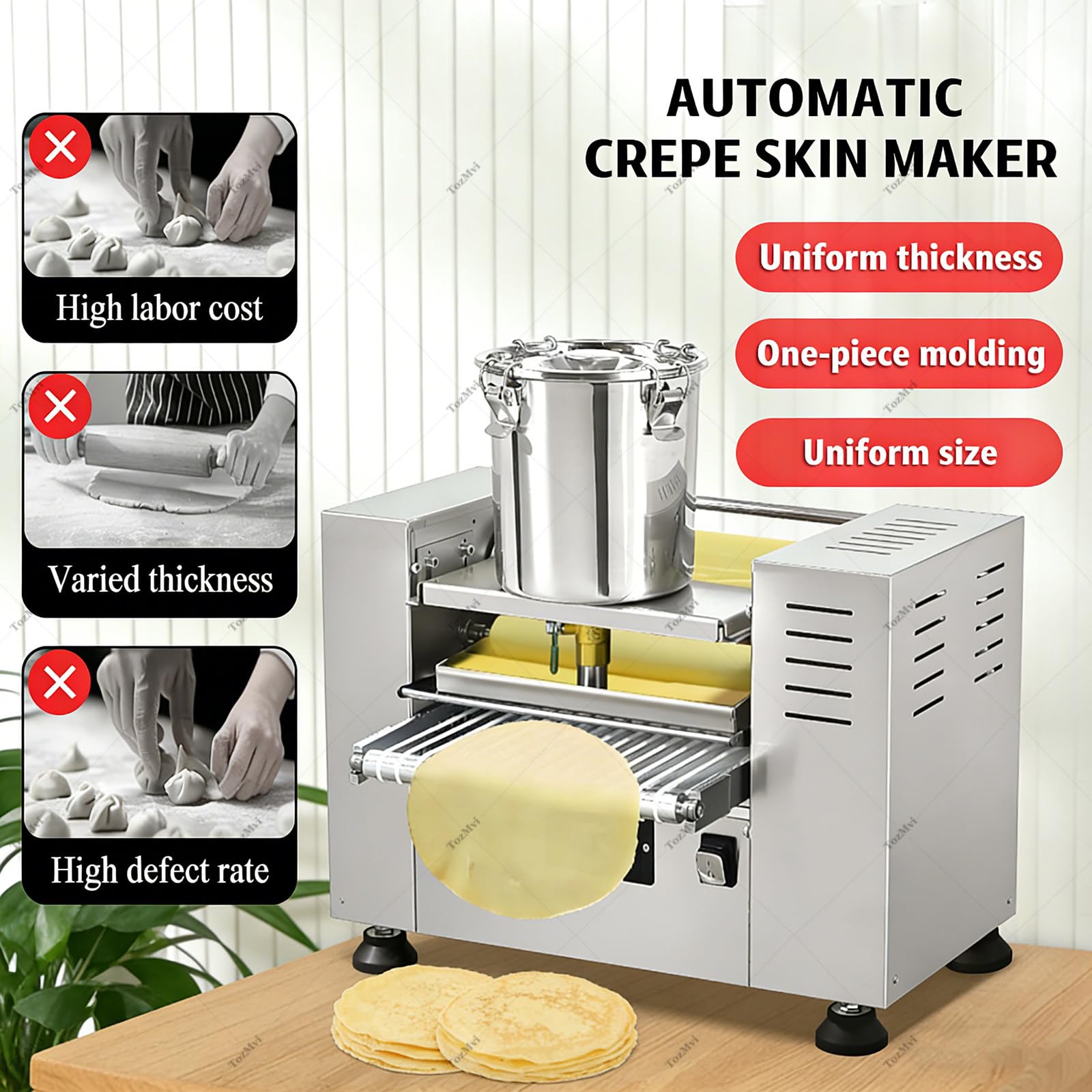 Macchina Professionale Automatica per La Preparazione di Torte Mille Crepe, Macchina per Sfoglie di Uova a Mille Strati E Macchina per Basi di crêpe, Diametro: Stampi da 6"/8" 8in