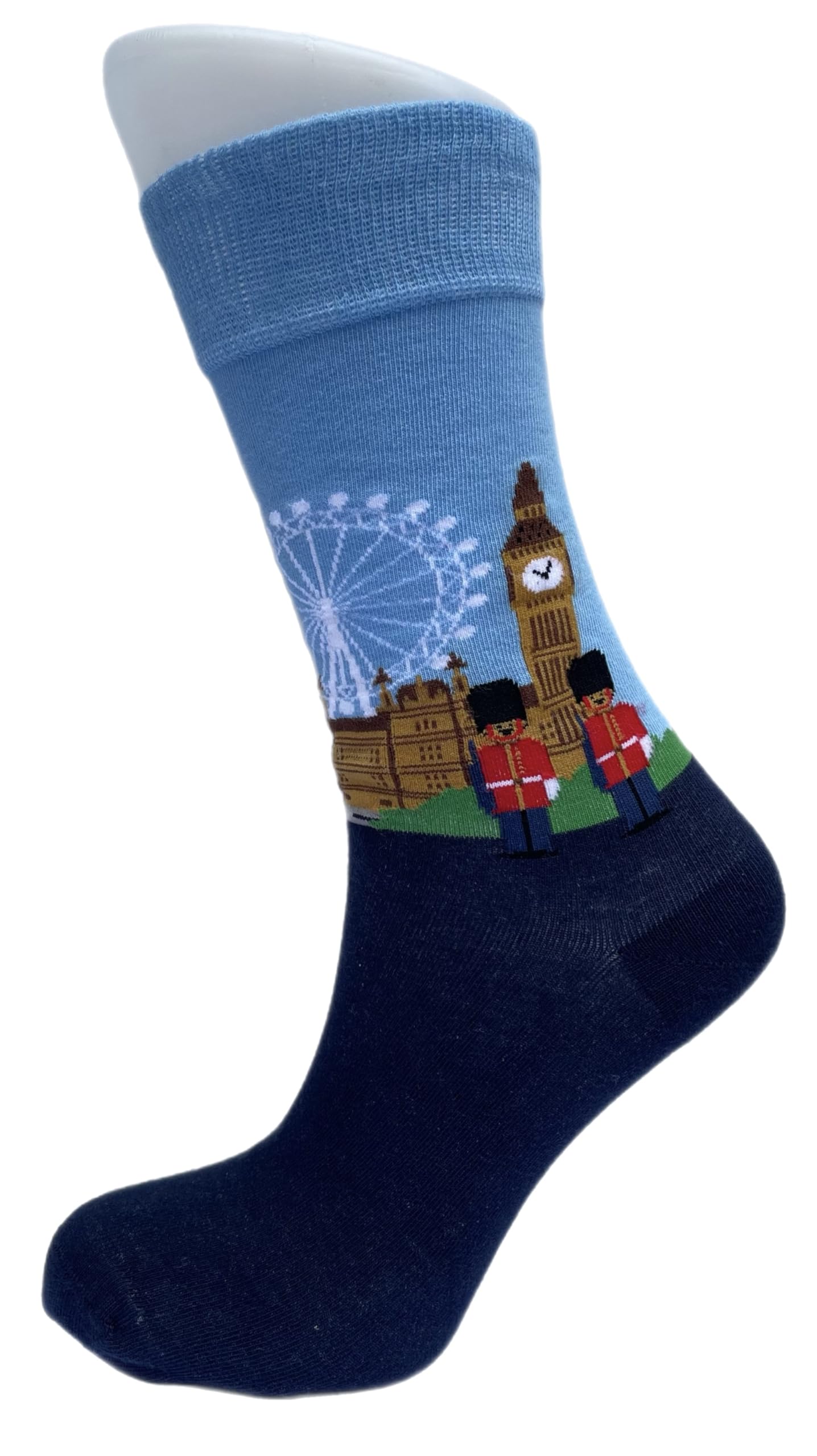 No.1 Gifts Men's Blue London Eye Westminster Abbey Guards Big Ben Socks, Seamless Novelty Fun Gift ’S Socks