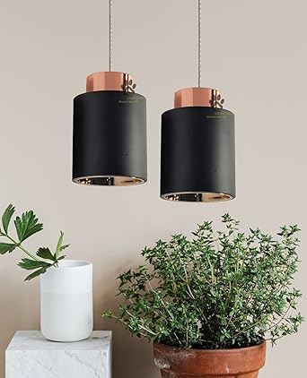 Mufasa 9 Watts Black Body Rose Gold Top with Golden Reflector Cylindrical Shape Hanging Spot Light Pendant Light for Bar, Dining Table, Workstation (Set of 2) (Yellow)