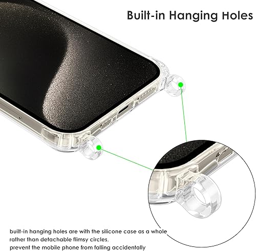 Miniatura 3 de ZTOFERA Compatible con iPhone 15 Pro Max, funda transparente con cordón ajustable, TPU suave y delgada, a prueba de golpes, funda cruzada para