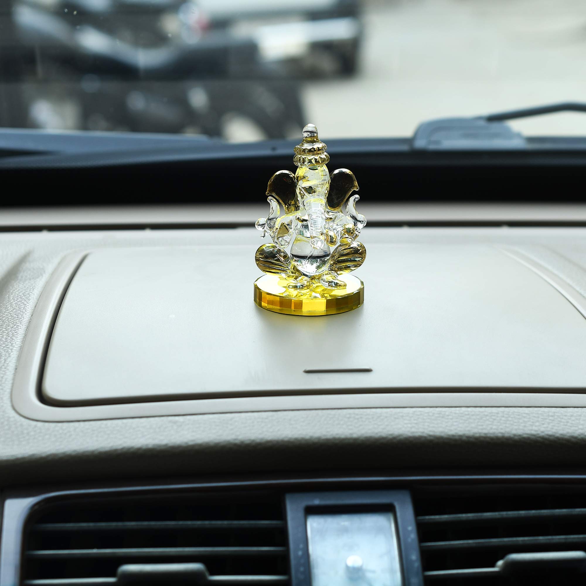 Great Art Ganesh Idol for Car Dash Board (8.5cm x 5 cm) (Design 3), Glass, 1 Piece