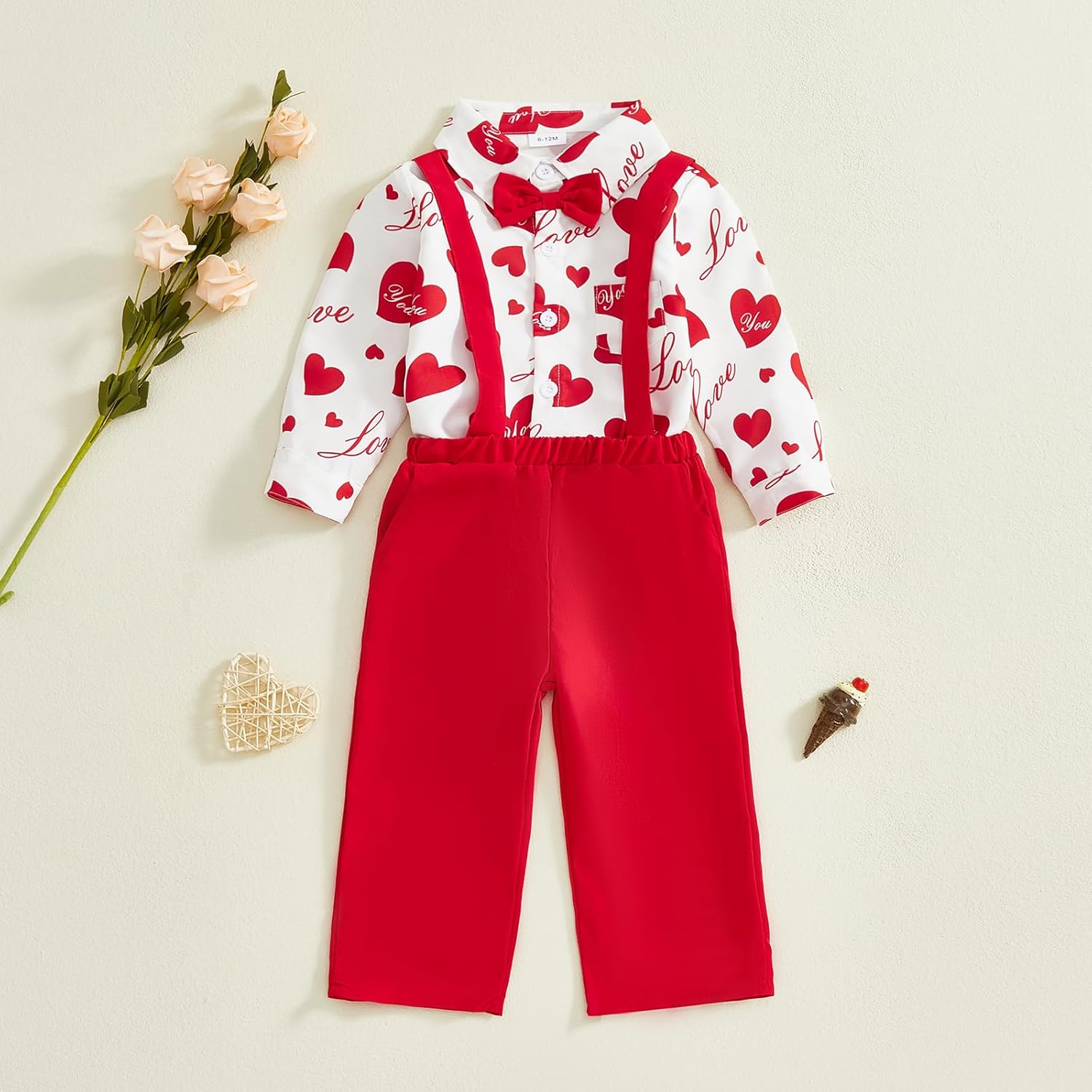 Toddler Valentines Day Suit Boys Heart Shirt Suspender Pants Kids Formal Dress Outfit Gentleman Wedding 1-5T - Image 8
