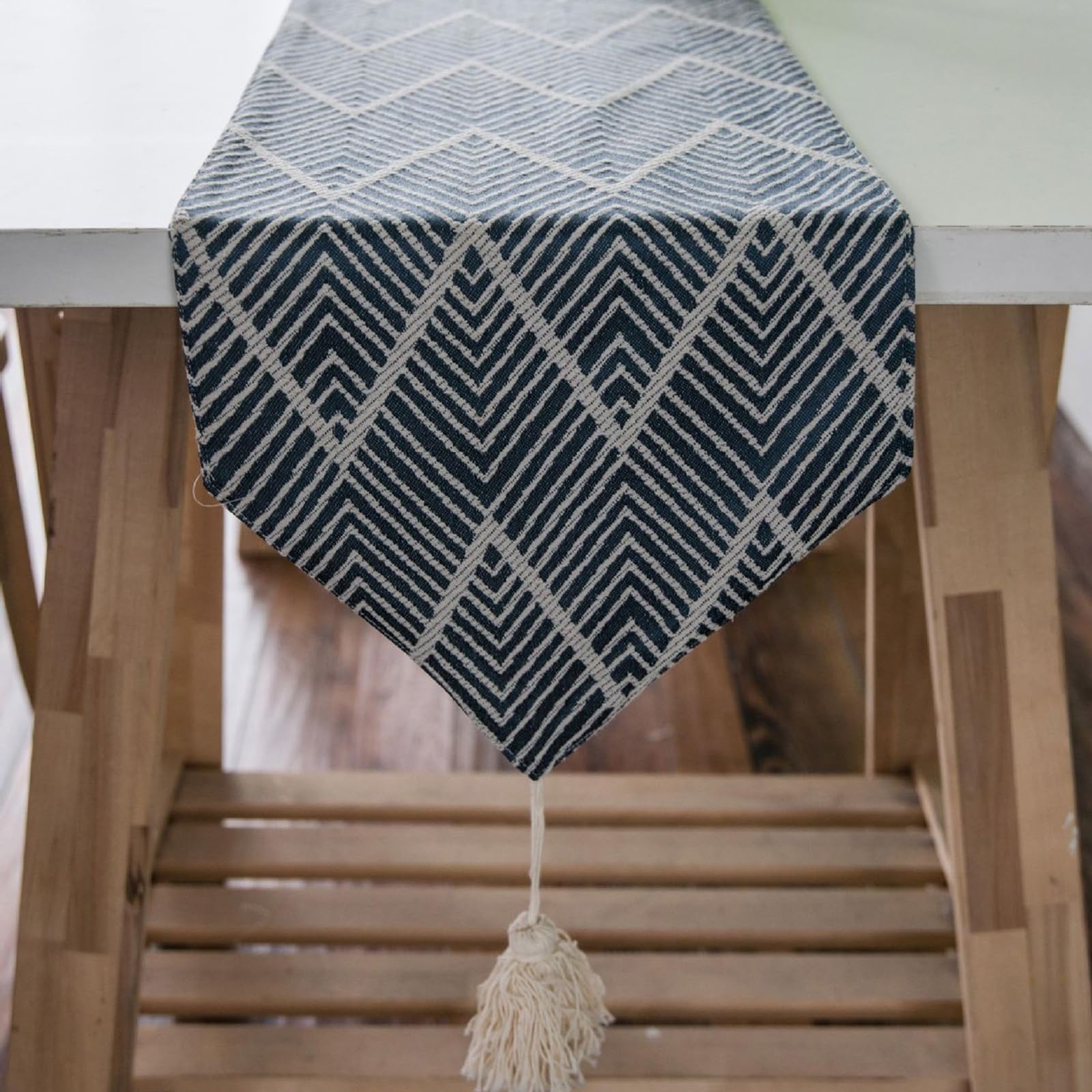Tischläufer Hochzeit Polybaumwolle, Tischläufer Wohnzimmer 30x200 cm, Jacquard mit Wellenmuster und Quasten