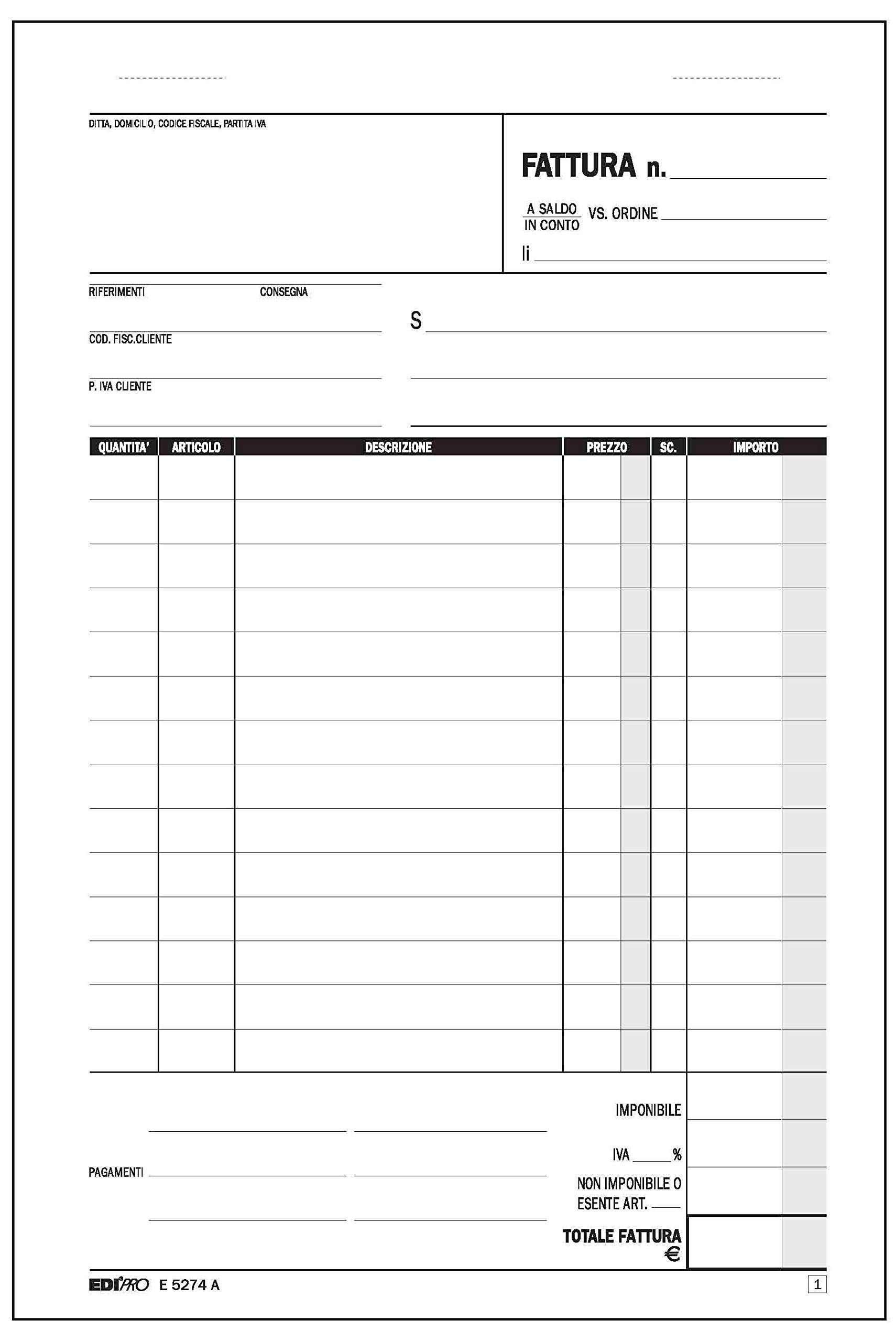 Blocco Fatture Autoricalcante EDIPRO - 50 Fogli A5 Per Professionisti, 2 Copie - Foto 5