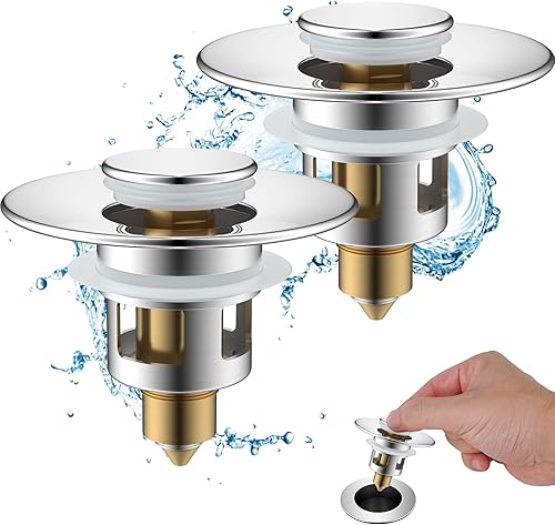 Hibbent Paquete de 2 Tapones Universales de Metal para Lavabo de Baño para Lavamanos de 1.1''2.3'', Colador de Desagüe Pop Up para Lavabo, Tapón