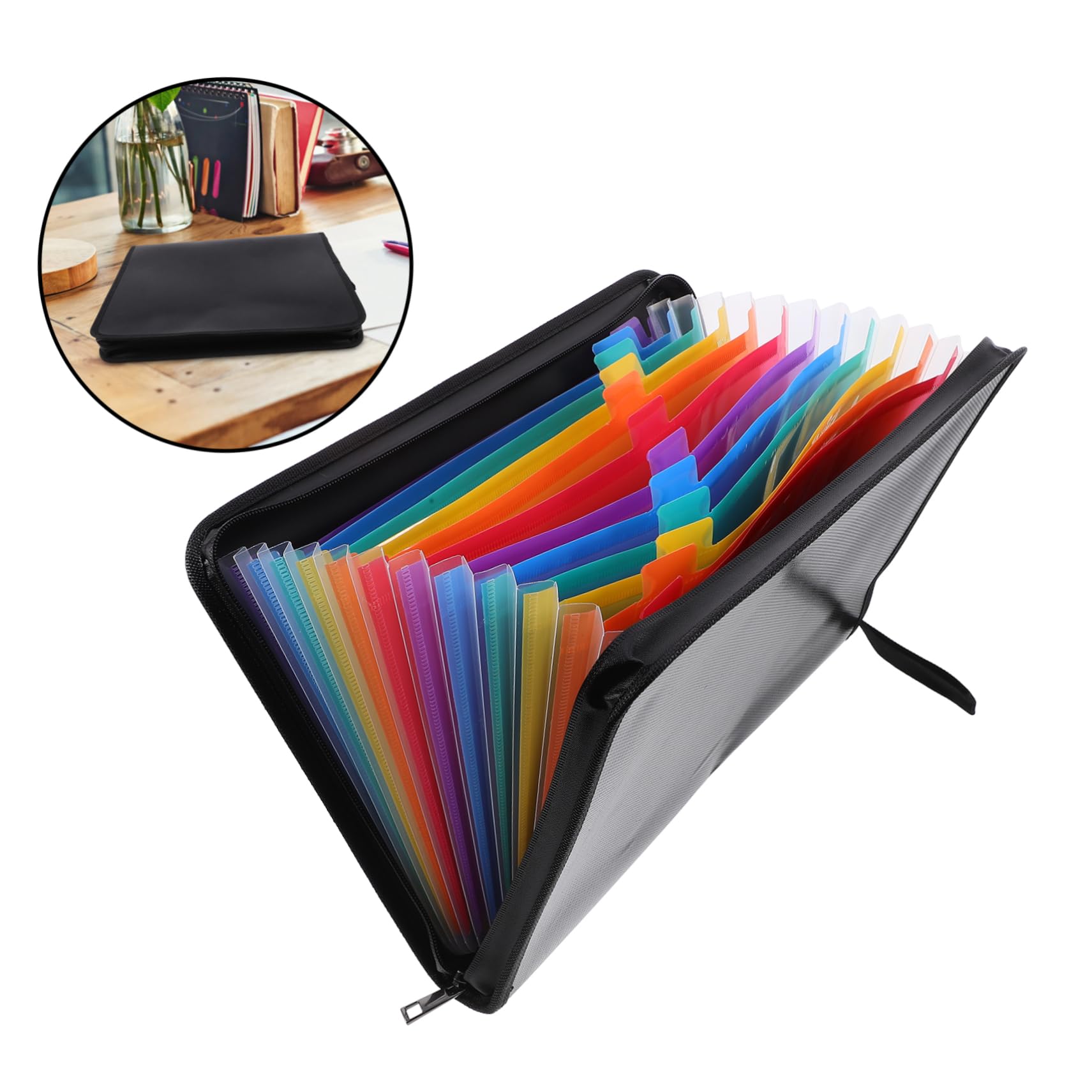 Pochette à Dossiers Accordéon Noire 12 Compartiments, Pp et Non-tissé