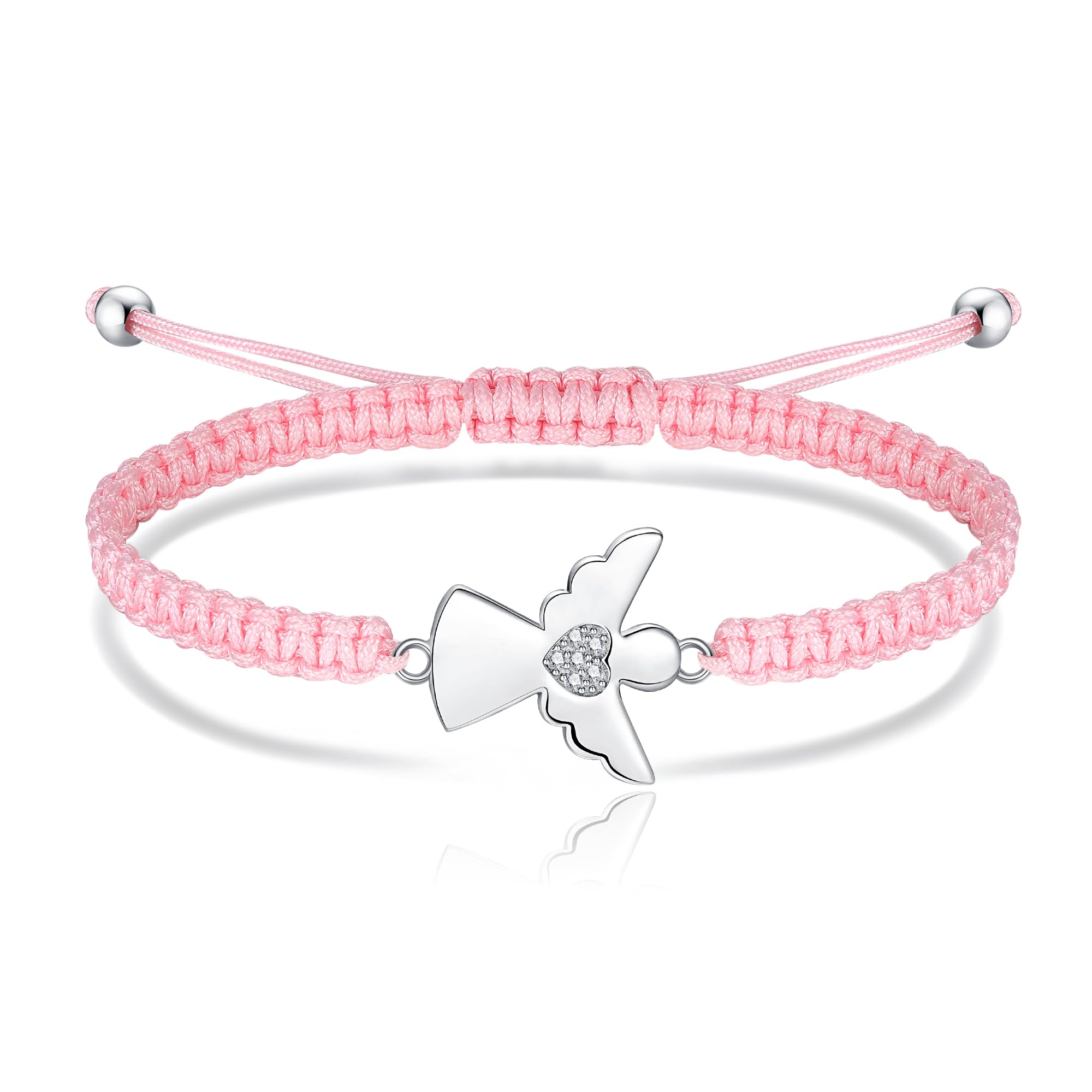 Jrêveinfini Pulsera de Ángel Guardián con Zirconitas Transparentes, Plata de Ley 925, Adecuada para Mujeres y Niñas