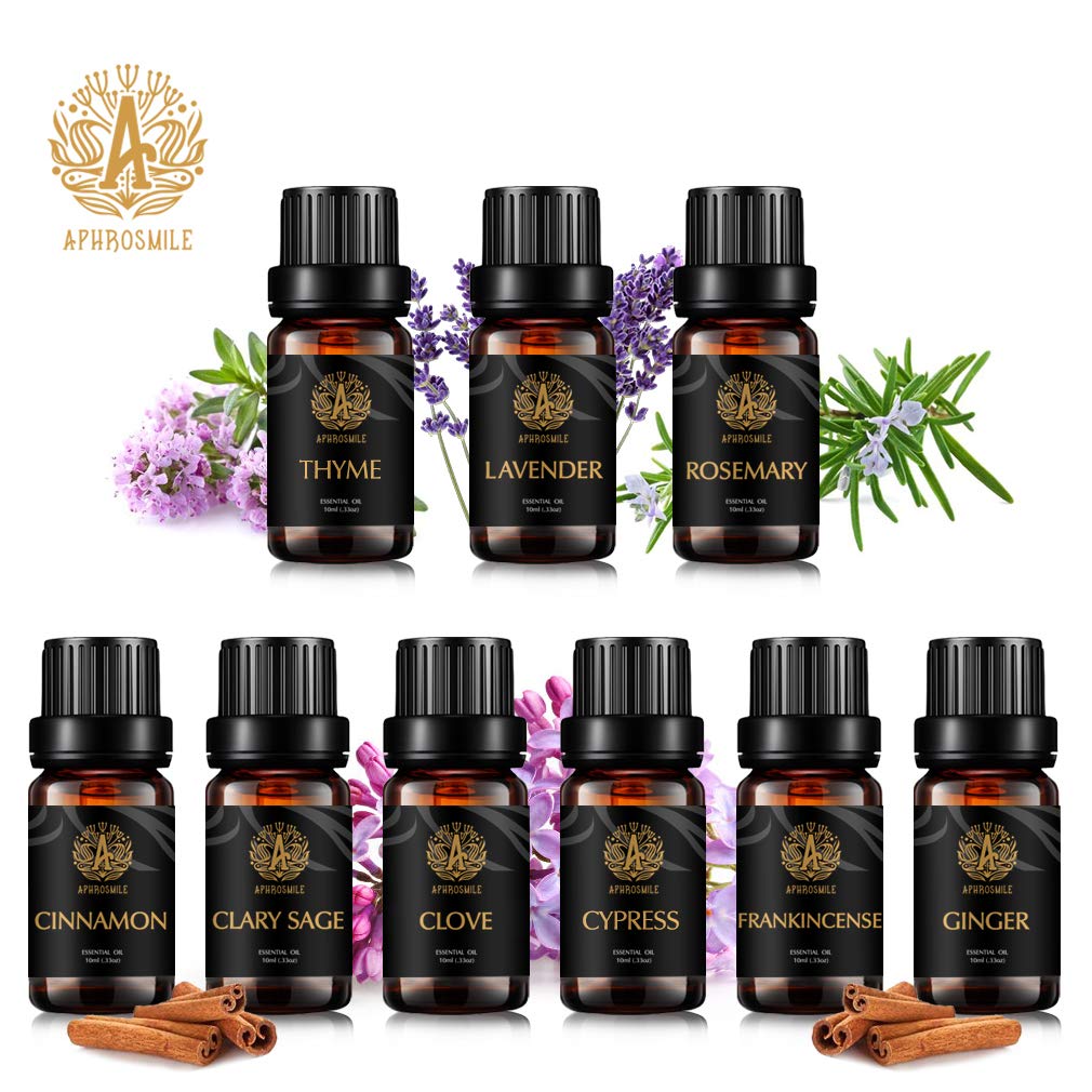 Aromatherapie Zimt ätherisches Öl Set für Diffusor, 100% pure Clary Salbei ätherisches Öl Kit für Hause, 9x10ml Lavendel ätherische Öle Set -Nelken,Zypresse,Ingwer,Thymian Öle...