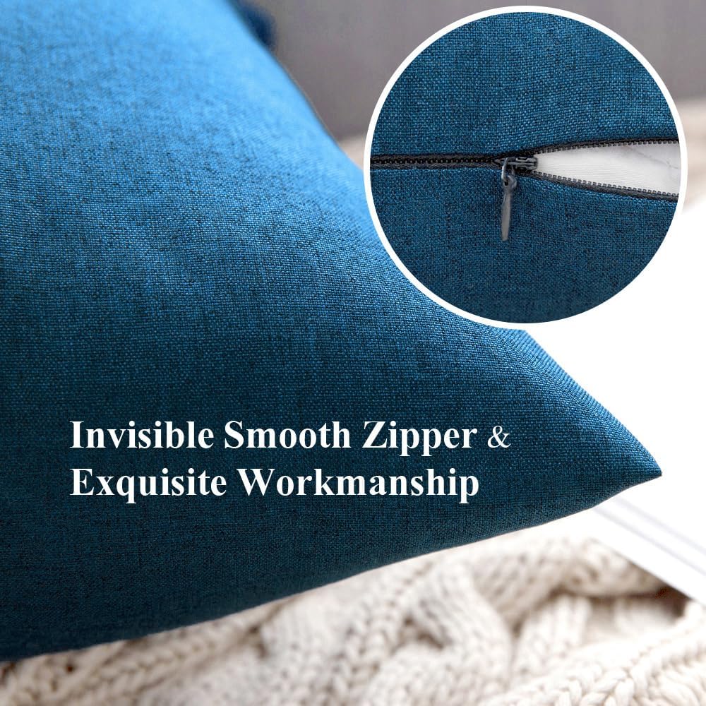 MIULEE Pack of 2 Decorative Outdoor Solid Waterproof Throw Pillow Covers Faux Linen Garden Farmhouse Coastal Cushion Cases for Summer Patio Tent Balcony Couch Sofa 20x12 Inch Blue - Image 3
