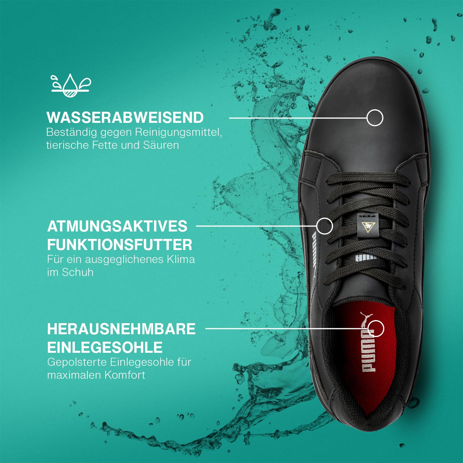 PUMA Safety Blast Chaussures professionnelles antidérapantes O2, sans métal, imperméables, idéales comme chaussures de cuisine et baskets de travail, noires