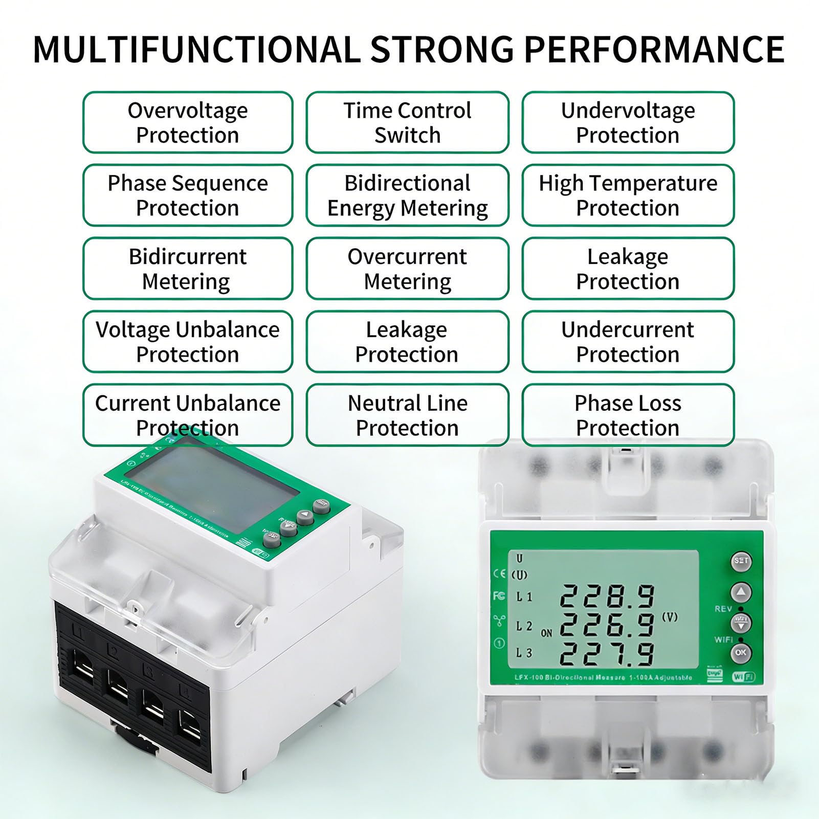 Protezione del Misuratore di Potenza WiFi con Display LCD per Interruttore Automatico Trifase per Macchine Agricole