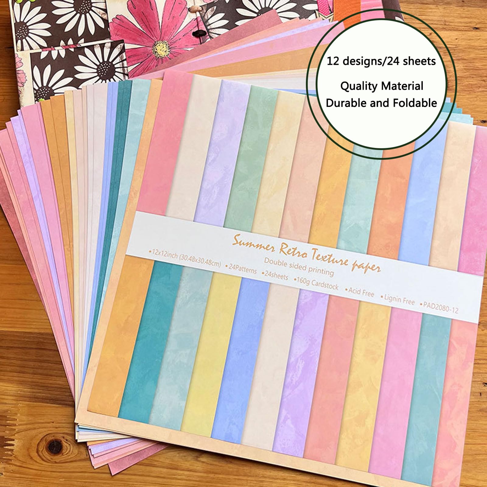 Papier do scrapbookingu, 30 x 12 cm, brązowy, 24 arkusze/24 wzory, dwustronny papier artystyczny, dekoracyjny papier w odcieniu boho, do pamiętników śmieci, kartek okolicznościowych, albumu