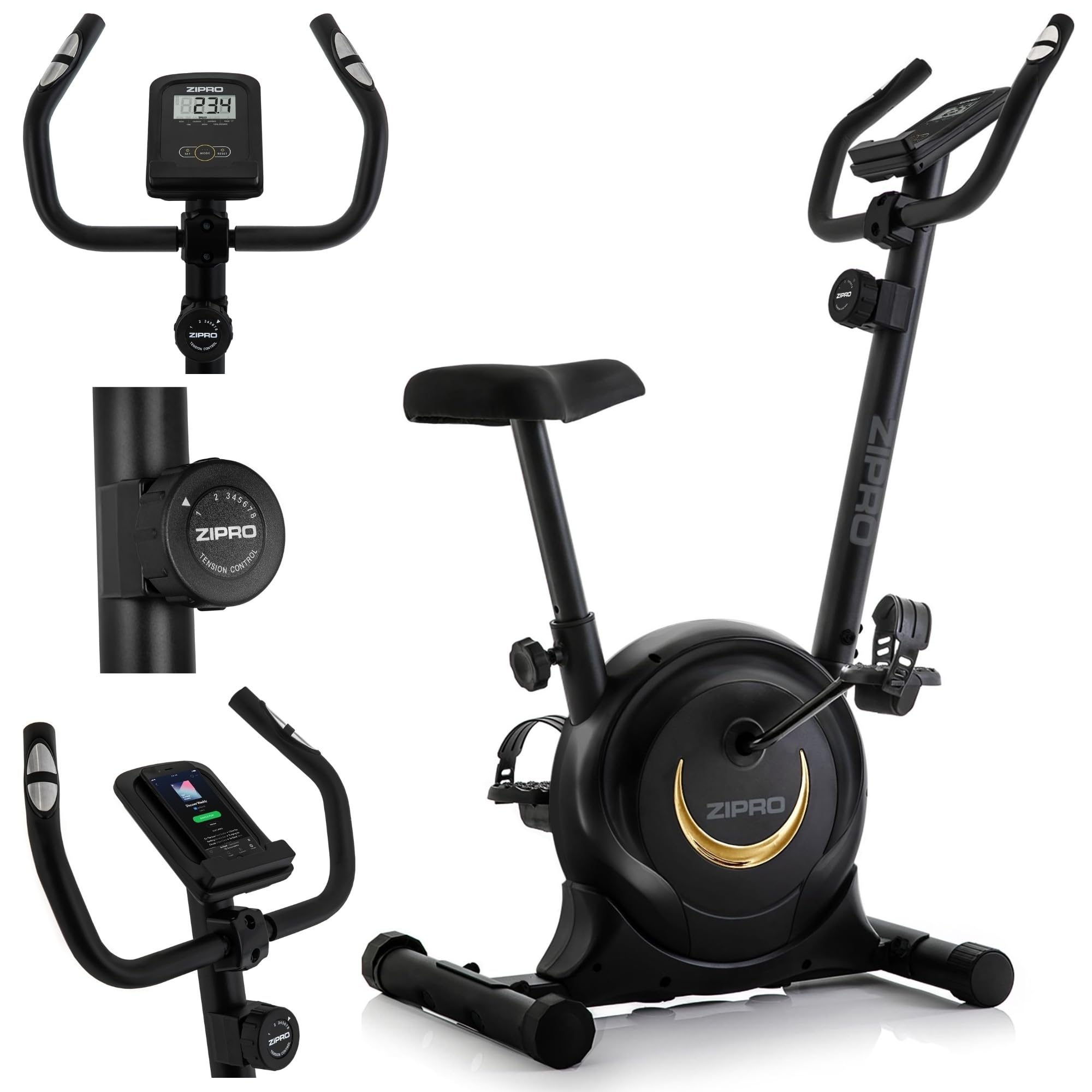 ZIPRO Cyclette da Casa con 8 Livelli di Resistenza Magnetica, Supporto per Smartphone, Schermo LCD, Sella Regolabile, Cyclette per Casa per Più Esercizi, Ciclette Professionale da Camera (One S)