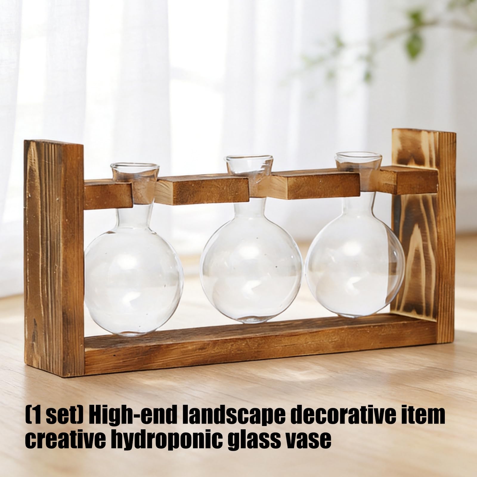 Ensemble de vases Porte-Plantes de Table, Bouteilles en Verre avec Cadre en Bois, présentoir de Petites Fleurs, décoration intérieure, Station de Propagation, Trio de vases à bourgeons, Porte-Plantes