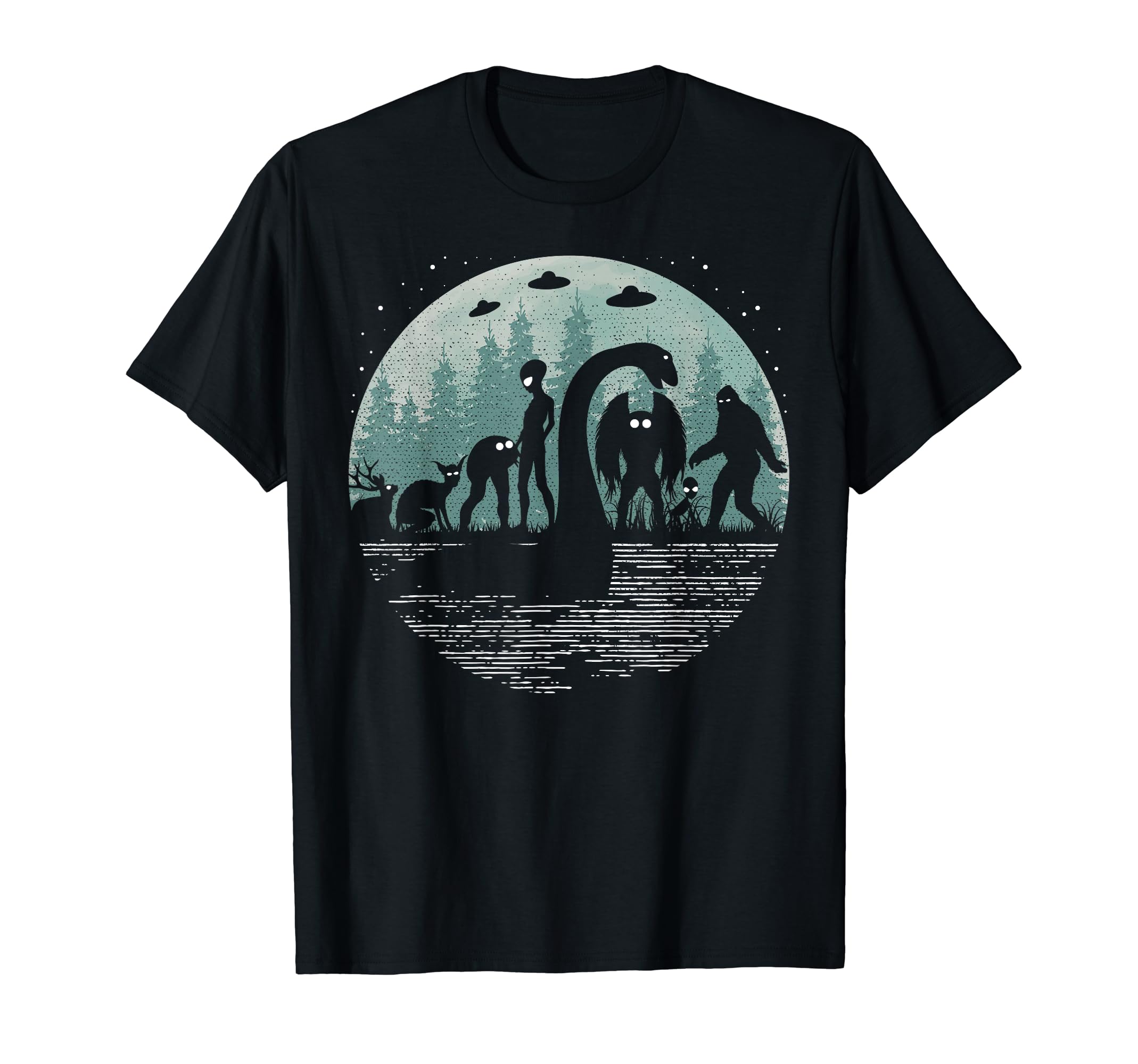 Thebigfoottz Co.Bigfoot Loch Ness Monster With Mothman Aliens! Funny Cryptid T-ShirtOEKO-TEX STANDARD 100
