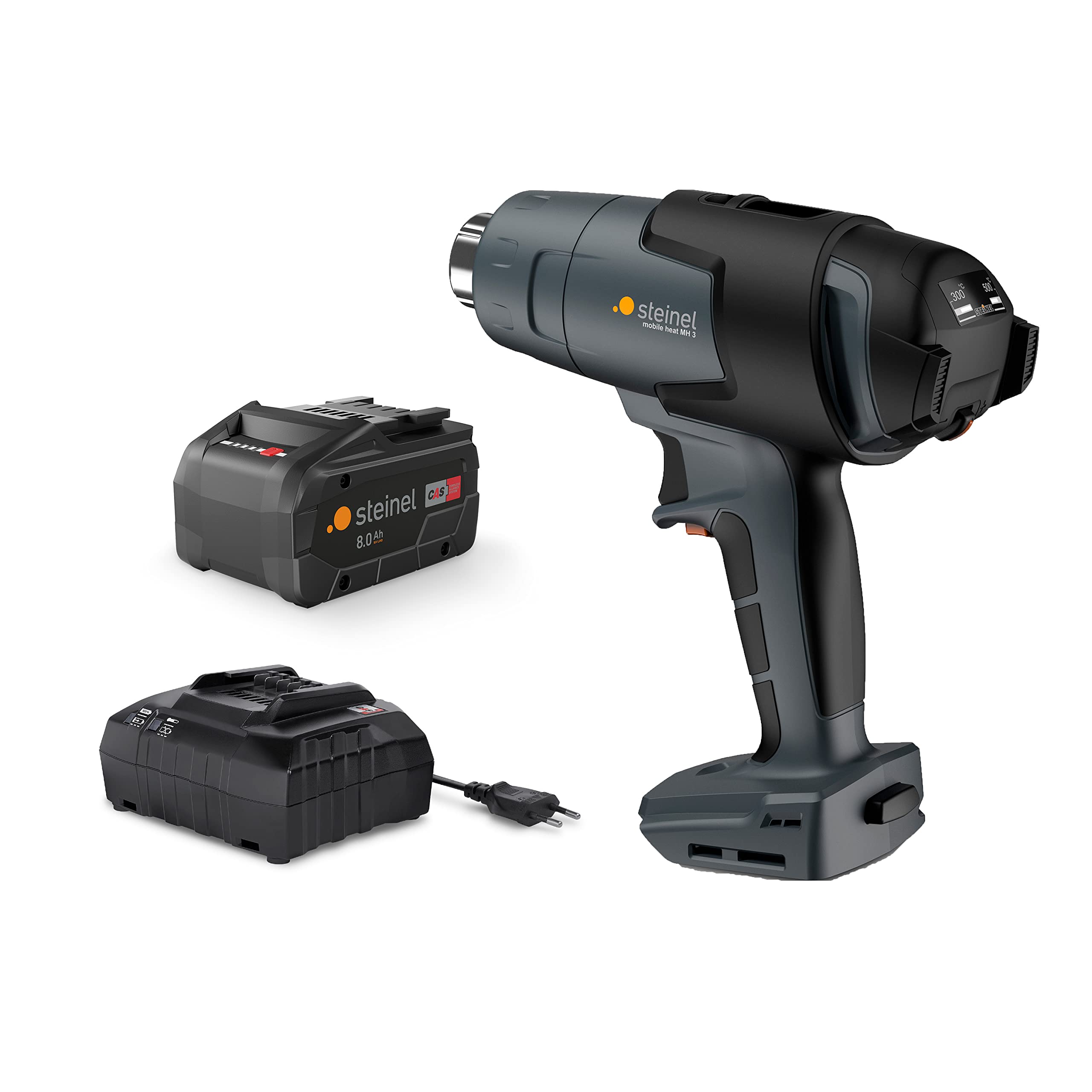 Steinel Pistolet à air chaud sans fil mobile heat MH5 avec batterie 8 Ah et chargeur, décapeur thermique professionnel 18 V en mallette, 500 °C|300 l/min