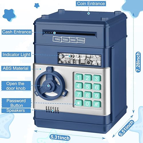 Miniatura 3 de Renvdsa Hucha electrónica de dibujos animados con contraseña de cajero automático para efectivo, moneda de desplazamiento automático, caja de ahorro