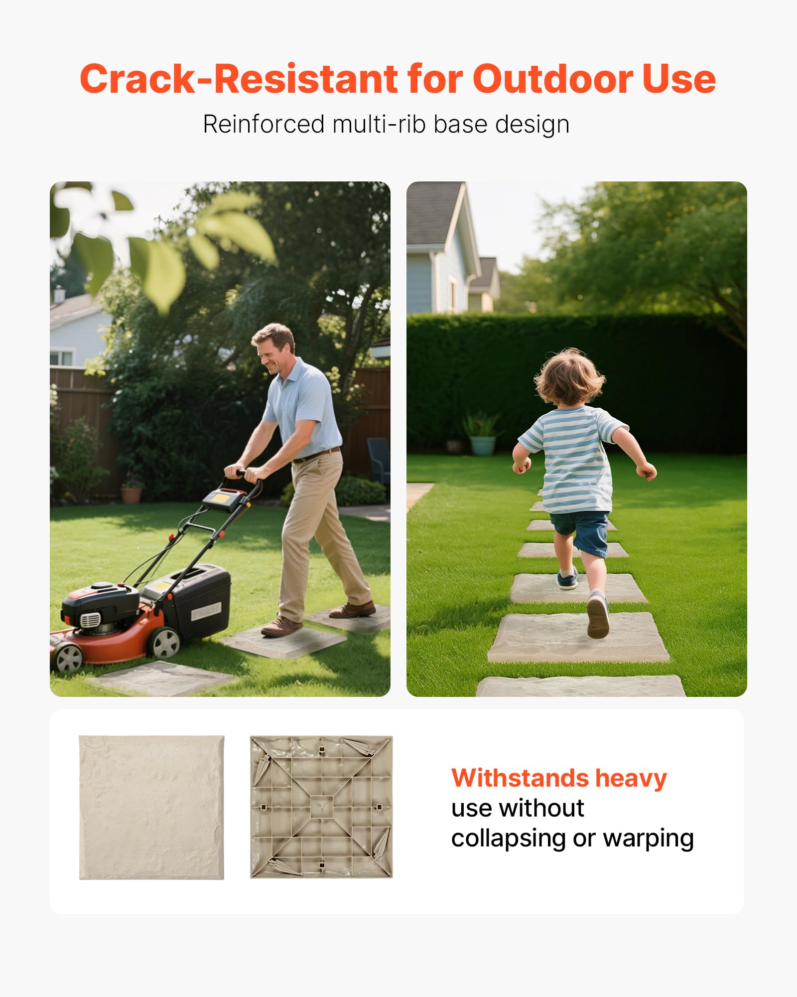 VEVOR Trittsteine Garten, 16 Stk., 395x395 mm, dekorative Gehwegplatte mit Pfählen, Kunststoff-Wegepflaster, Steinplatte aus Kunststoffharz PC, Steinoptik für Rasen, Terrassenlandschaft, Beige