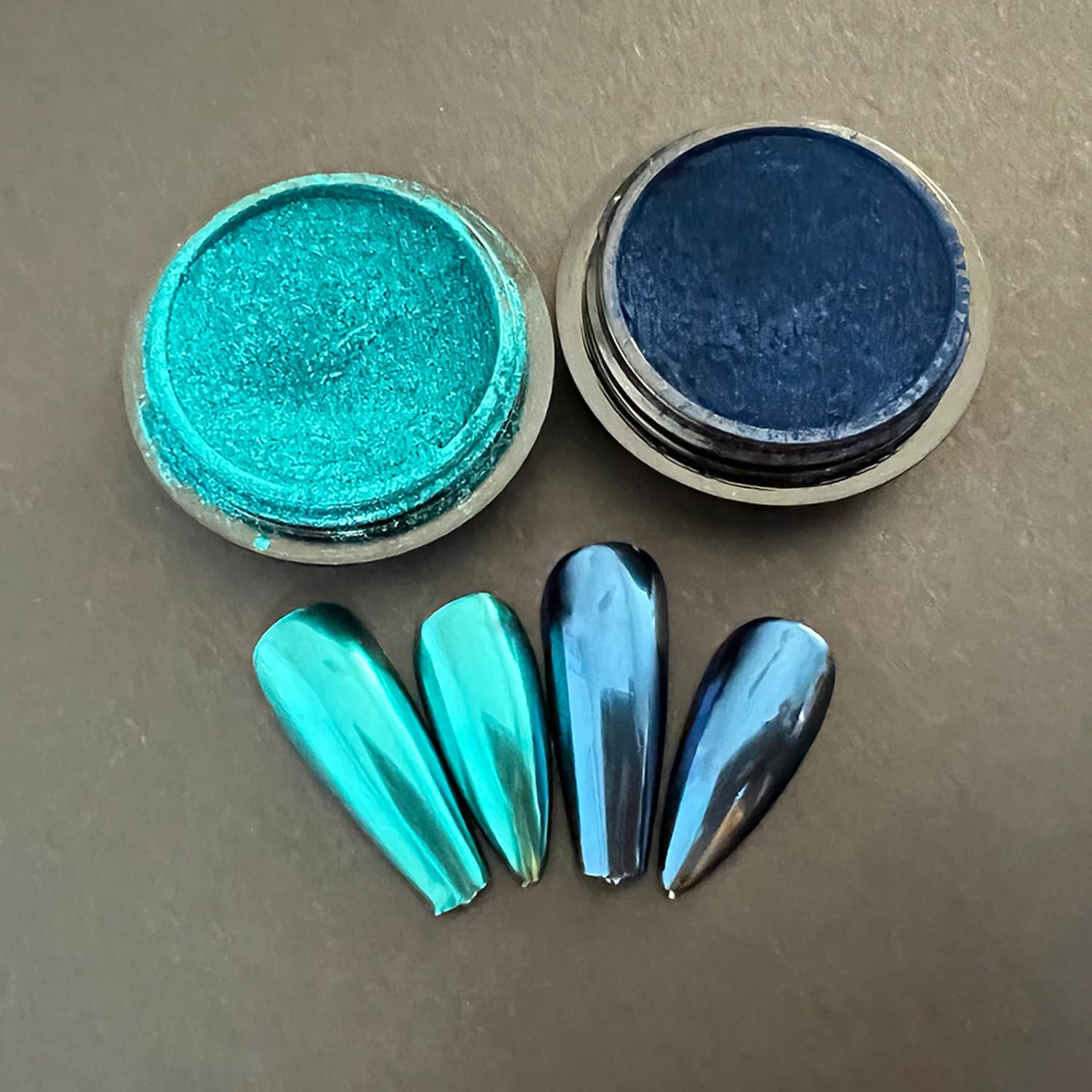 Vonrui Green Blue Chrome Nail Powder Set Metallic Mirror Effect Holographic Nail Powder, Nail Art Glitter Decoration Green Nail Chrome Powder Set 2