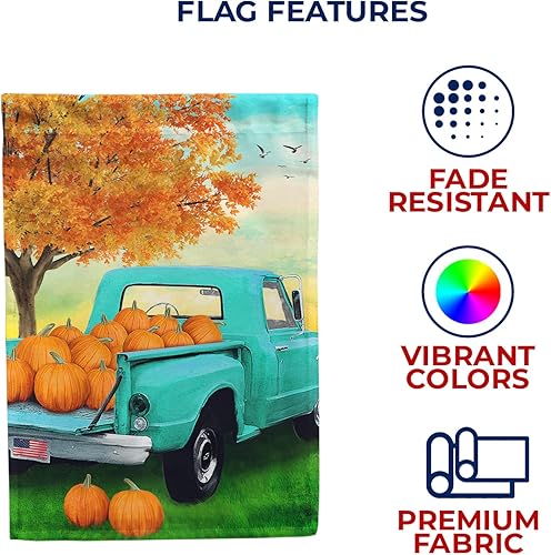 Miniatura 5 de Bandera de casa de camiones con diseño de calabaza y texto en inglés «America Forever Fall», color verde azulado, de 28 x 40 pulgadas, de doble