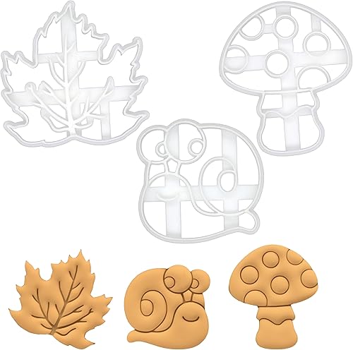 Miniatura 1 de Juego de 3 cortadores de galletas con temática caprichosa (diseños seta, caracol, y hoja de arce), 3 piezas - Bakerlogy